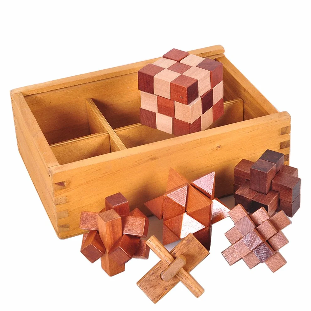 6 Pezzi Rompicapo Puzzle Giocattoli di Legno - 3D Puzzle Giocattolo - Gioco Intelligenza - Classico Rompicapi Giocattoli di Legno - Regalo per Adulti Bambini Adolescenti