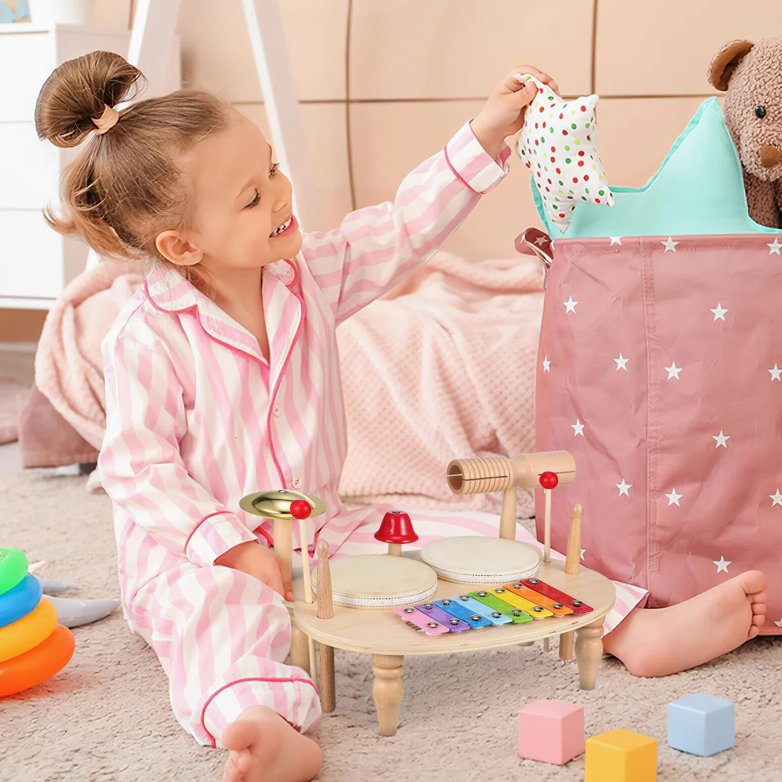 Xilofono in Legno Mini per Ragazzo Ragazza, Strumento Musicale Colorato | Tamburi e Percussioni, Suono Chiaro ed Effetti Ricchi, Regalo Musicale