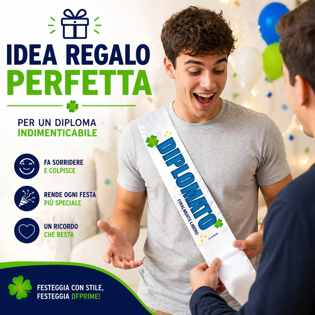 FASCIA DIPLOMATO – Finalmente Libero – Fascia Divertente per Festa di Diploma – Gadget Ironico per Diplomato – Regalo Originale Uomo