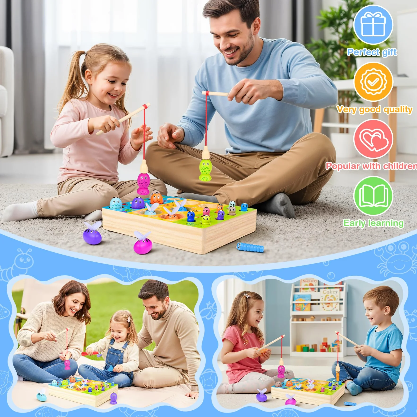 COOLJOY Giocattolo Partire dai 2 Anni Gioco di Pesca Magnetica Montessori Giocattolo Magnetico Giocattolo in Legno Regalo per Ragazzo e Ragazza Montessori Giocattoli a Partire dai 2 3 Anni