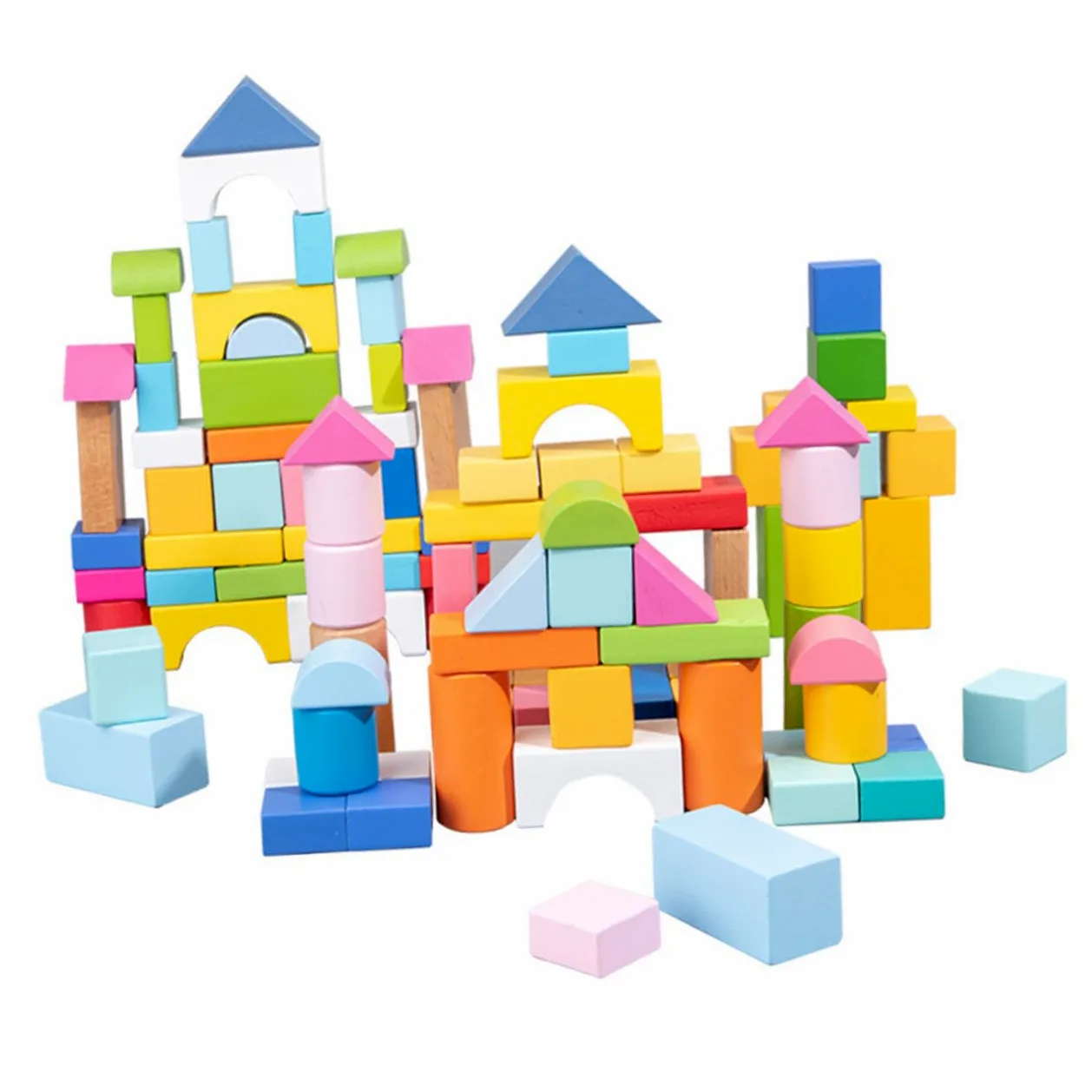 BESPORTBLE Blocchi Pezzi in 100 Costruzione Legno di Geometrici per Bambini | Gioco Educativo per Mani dei Piccoli, Superfici Tonde senza Sbavature, Texture Delicata, Immaginazione e Pensiero