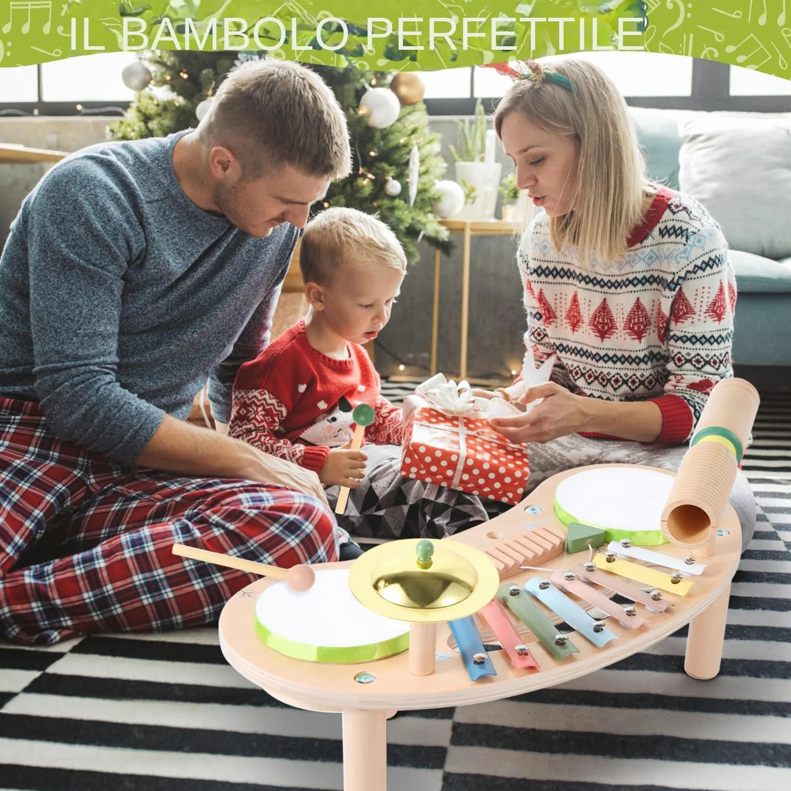 Set Batteria per Bambini in Legno per Bambini | Giocattoli per lo Sviluppo Precoce per Regalo Compleanno Festa Bambini Asilo Scuola Materna Homeschooling