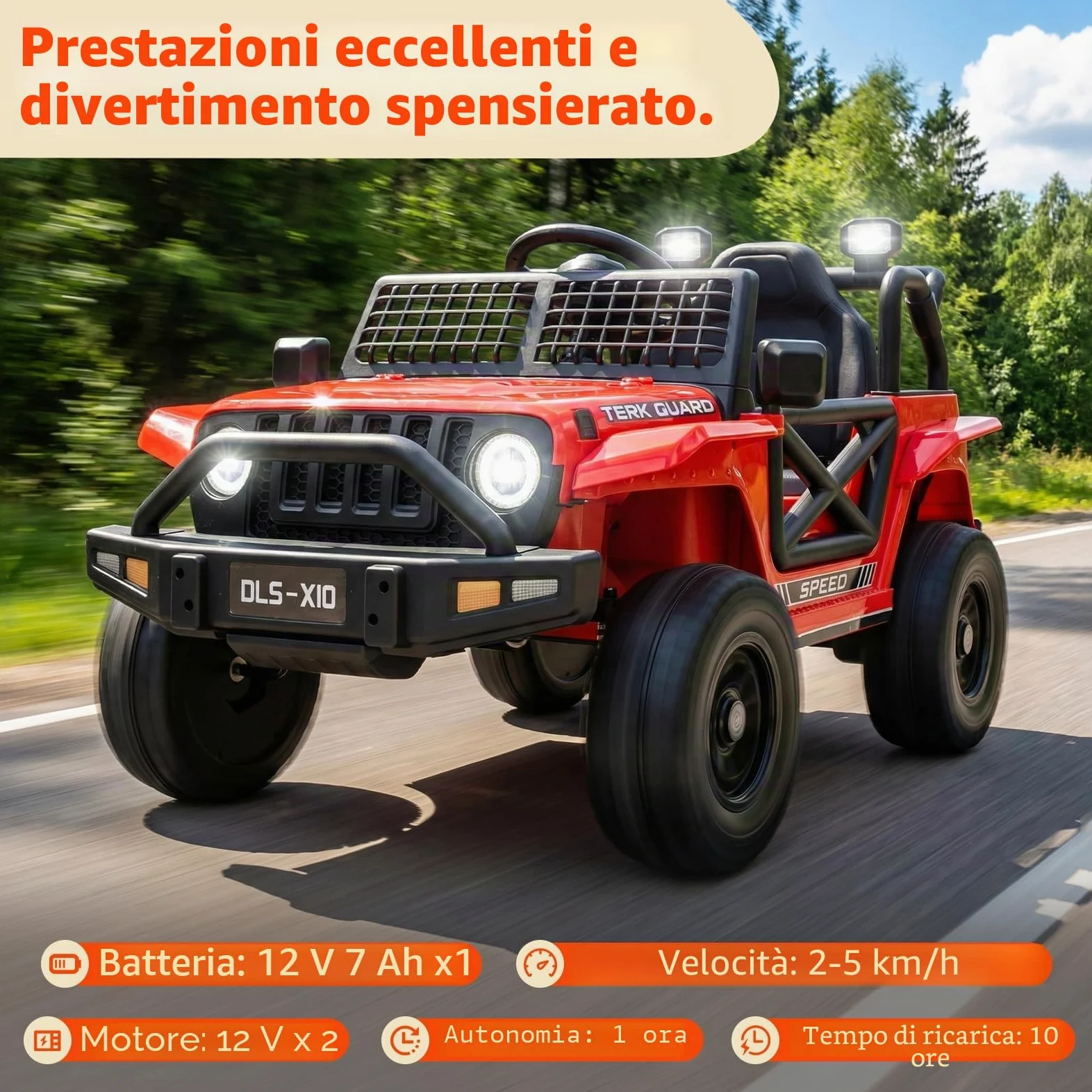 MAMIZO Auto Macchina Elettrica per Bambini 12V 7Ah, Jeep Elettrica Bambini | con 2 Motore 12V, Telecomando 2.4G, Velocità regolabile, LED, Musica, Ammortizzatori, Partenza lenta,max 30Kg, 3-8 anni,Rosso
