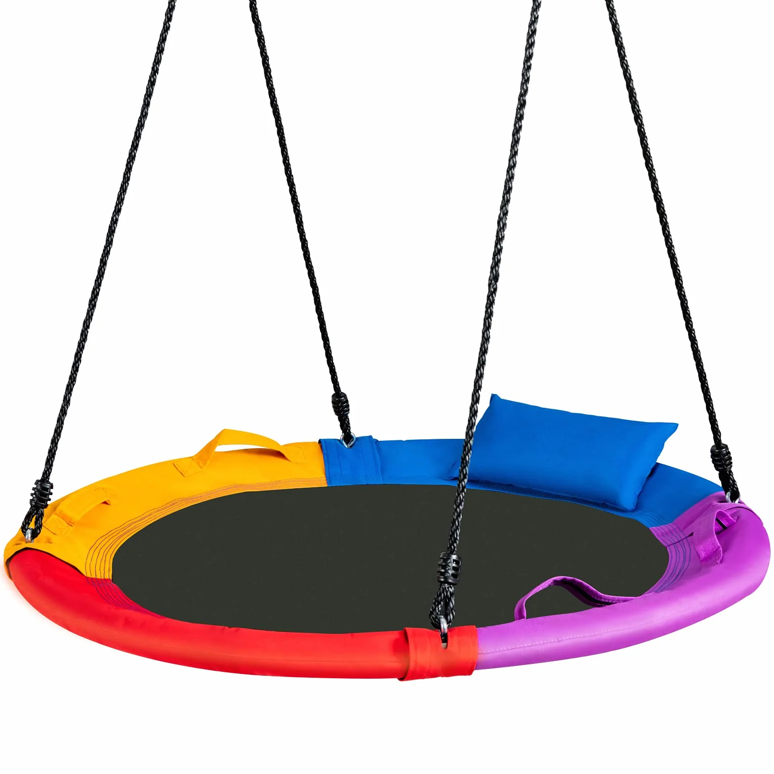 RELAX4LIFE Altalena da Giardino per Bambini, Altalena Rotonda a Nido per Esterno e Interno, Altezza Regolabile 100-160cm, per 2-3 Bambini, Carico massimo: 150kg (Colorato+Cuscino)