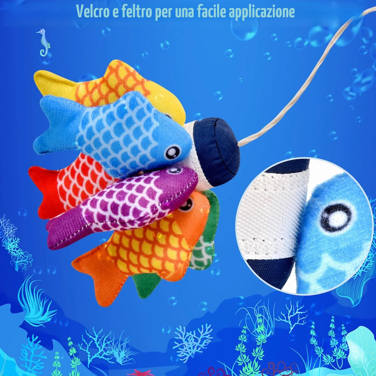 Gioco Montessori Pesca per Bambini 1-3 Anni - 12 Pesci Morbidi con Retino, Giocattolo Educativo per Sviluppo Motricità Fine e Coordinazione, Neonati 12-18 Mesi e Bambini
