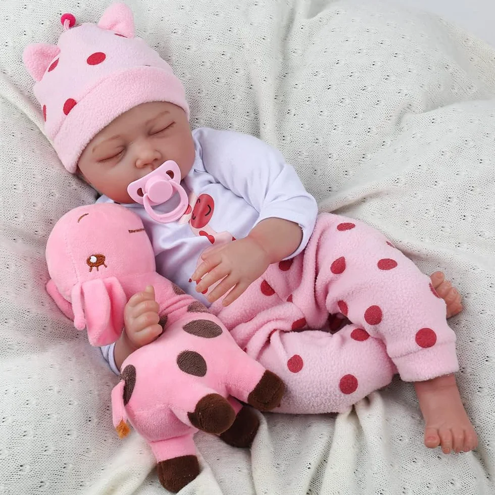 Bambola Realistica, 22 Pollici Bambole Reborn Bambola Morbida In Silicone E Vinile 55 Cm Reborn Femmina Con Accessori, Neonato Bambola Occhi Chiusi Giocattolo Per Bambine 3+ Anni