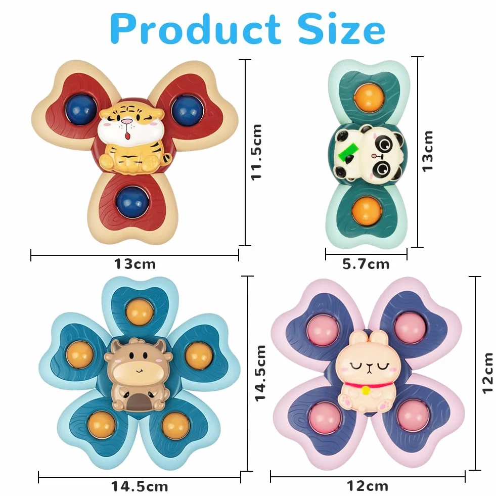 Vicloon Giocattolo a Ventosa per Bambini, 4pcs Giocattoli Sensoriali per Vasca da Bagno, Animali Colorati Spinning Top per Il Bagnetto per Bambini, Sollievo dall'Ansia Regali (Animale)