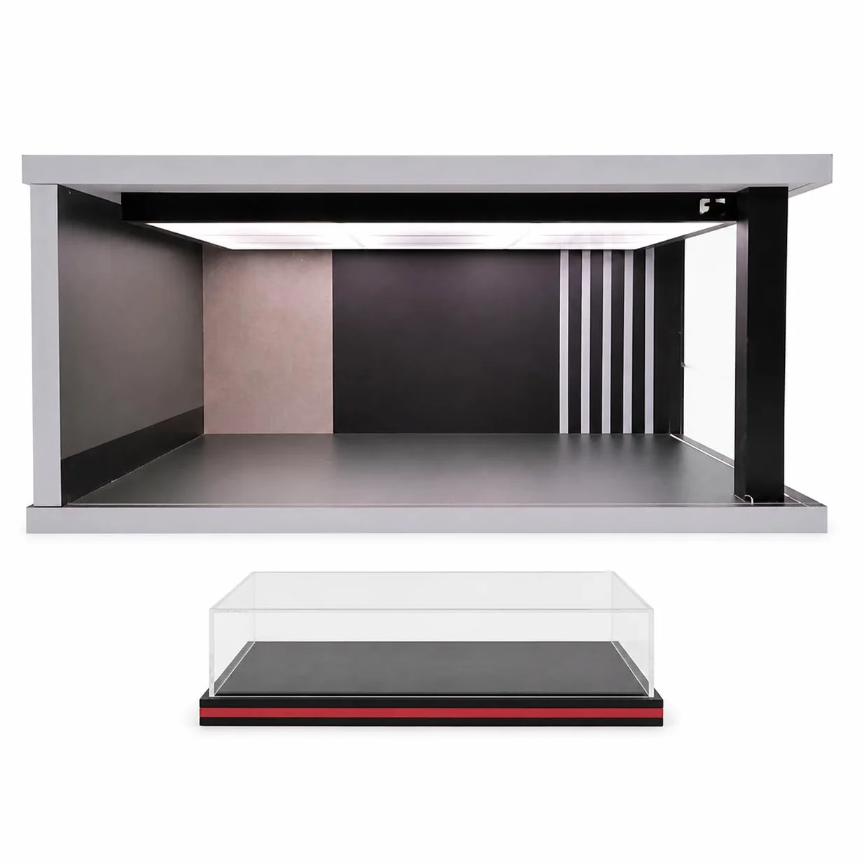 Vetrina Espositiva Modellini Auto 1:18 | Acrilico, copertura antipolvere, luce a soffitto, per modellini auto 1:18, legno, con illuminazione