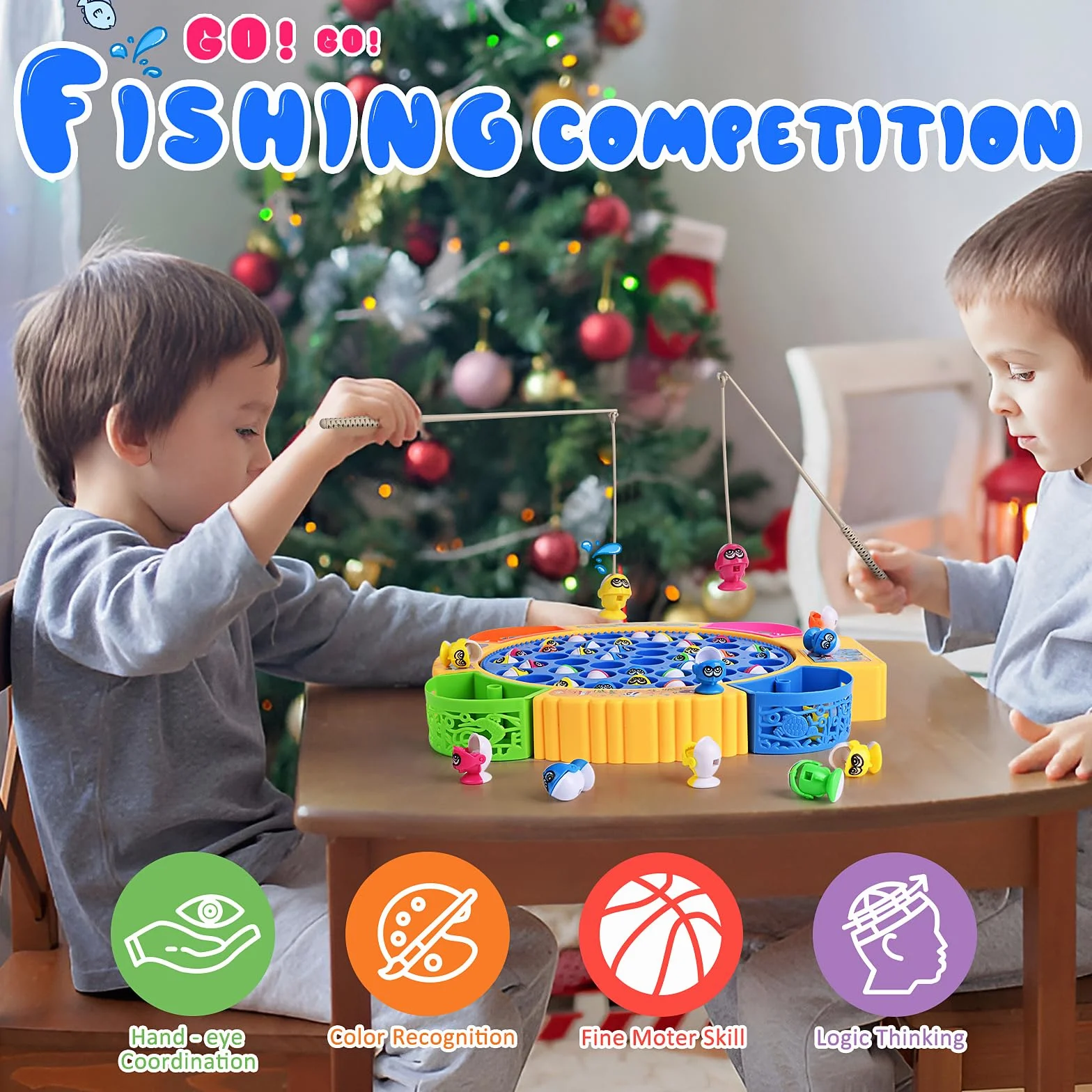 Euakee Gioco Pesca Bambini Montessori 45 Pesciolini 4 Canna da Pesca Musicale Elettrico Giocattolo Educativo Interattivi 3 4 5 6 Anni