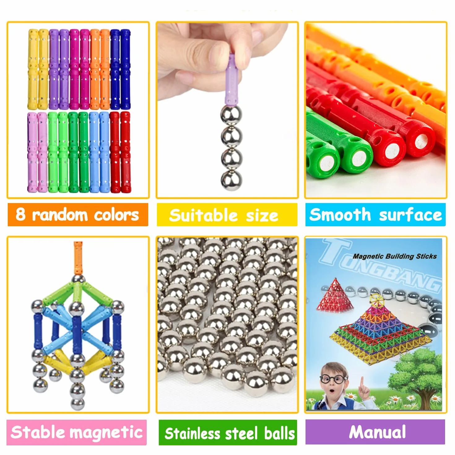 Costruzioni Magnetiche per Bambini 144 PCS Giocattoli Educativi Set di Bastoncini Magnetici
