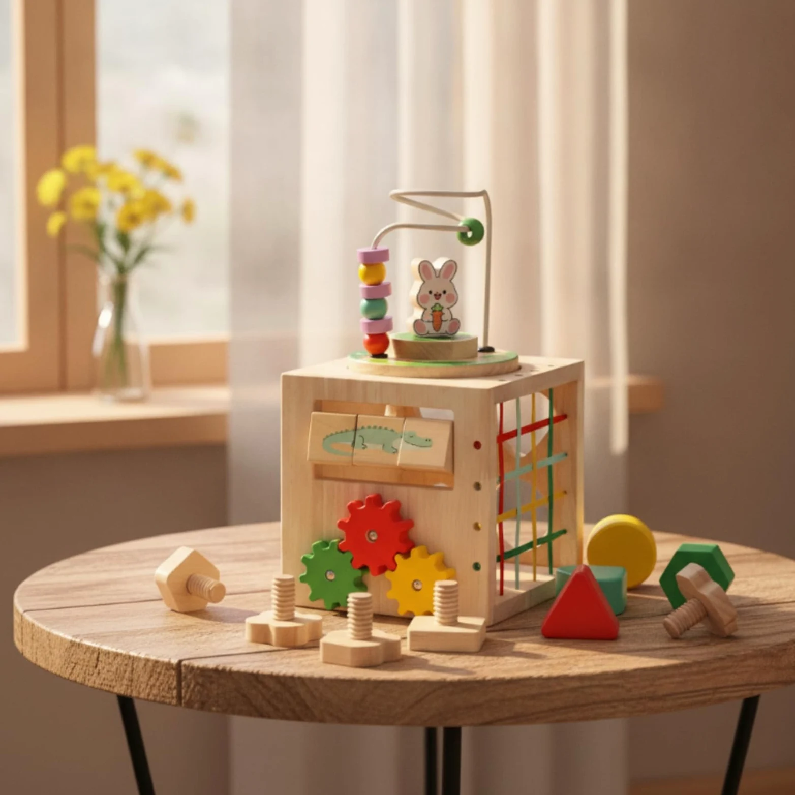 Gralara Cubo Multiattività Multifunzione Cubo attività in Legno Educativo Giocattolo per Neonati