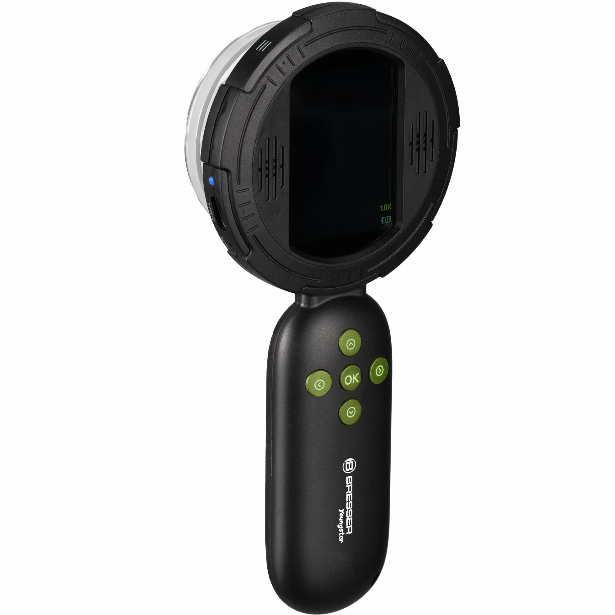 Bresser Microscopio digitale manuale per bambini e genitori, 10 x ottici, fino a 40 x digitali, 8 LED dimmerabili, funzione fotografica e webcam, giocattolo educativo