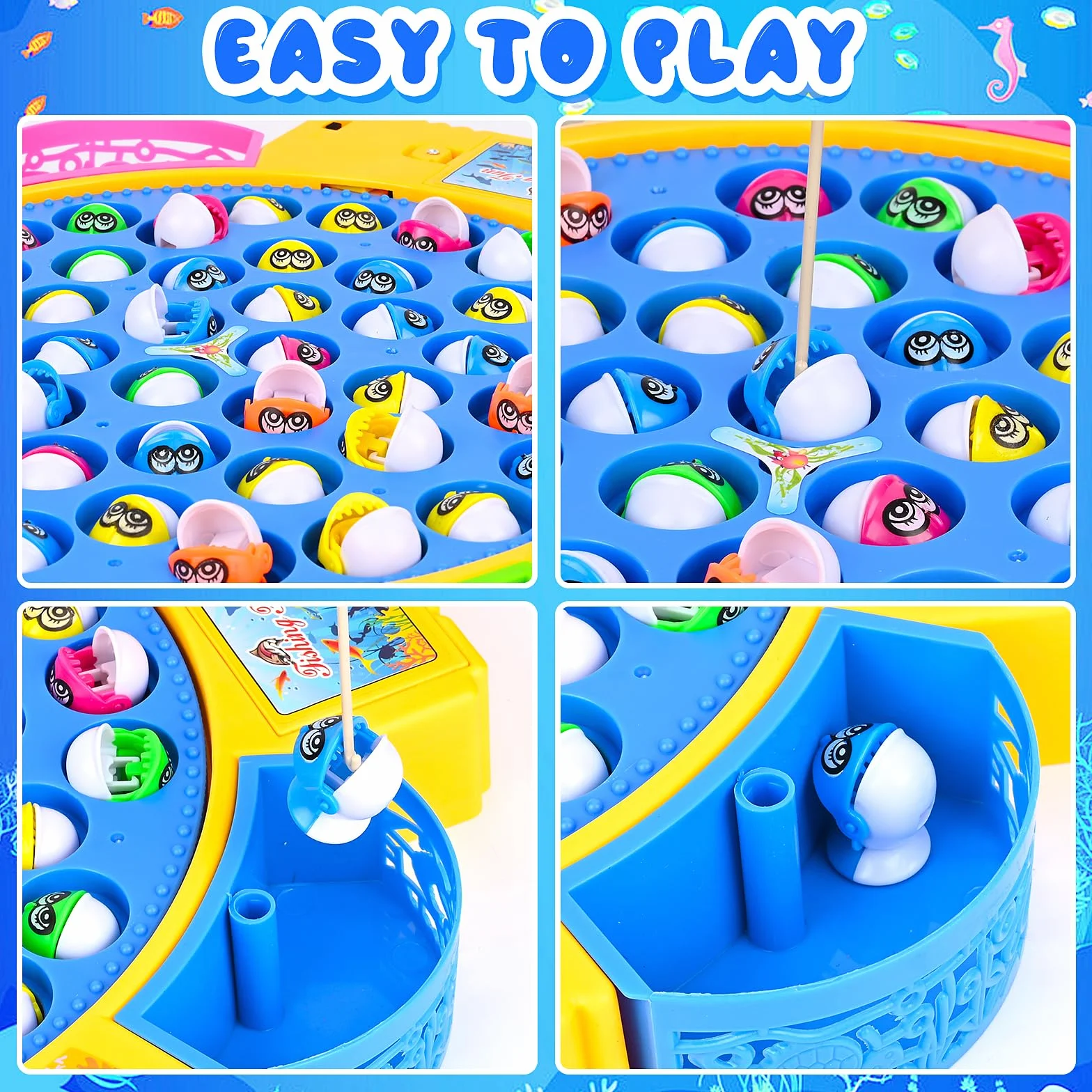 Euakee Gioco Pesca Bambini Montessori 45 Pesciolini 4 Canna da Pesca Musicale Elettrico Giocattolo Educativo Interattivi 3 4 5 6 Anni