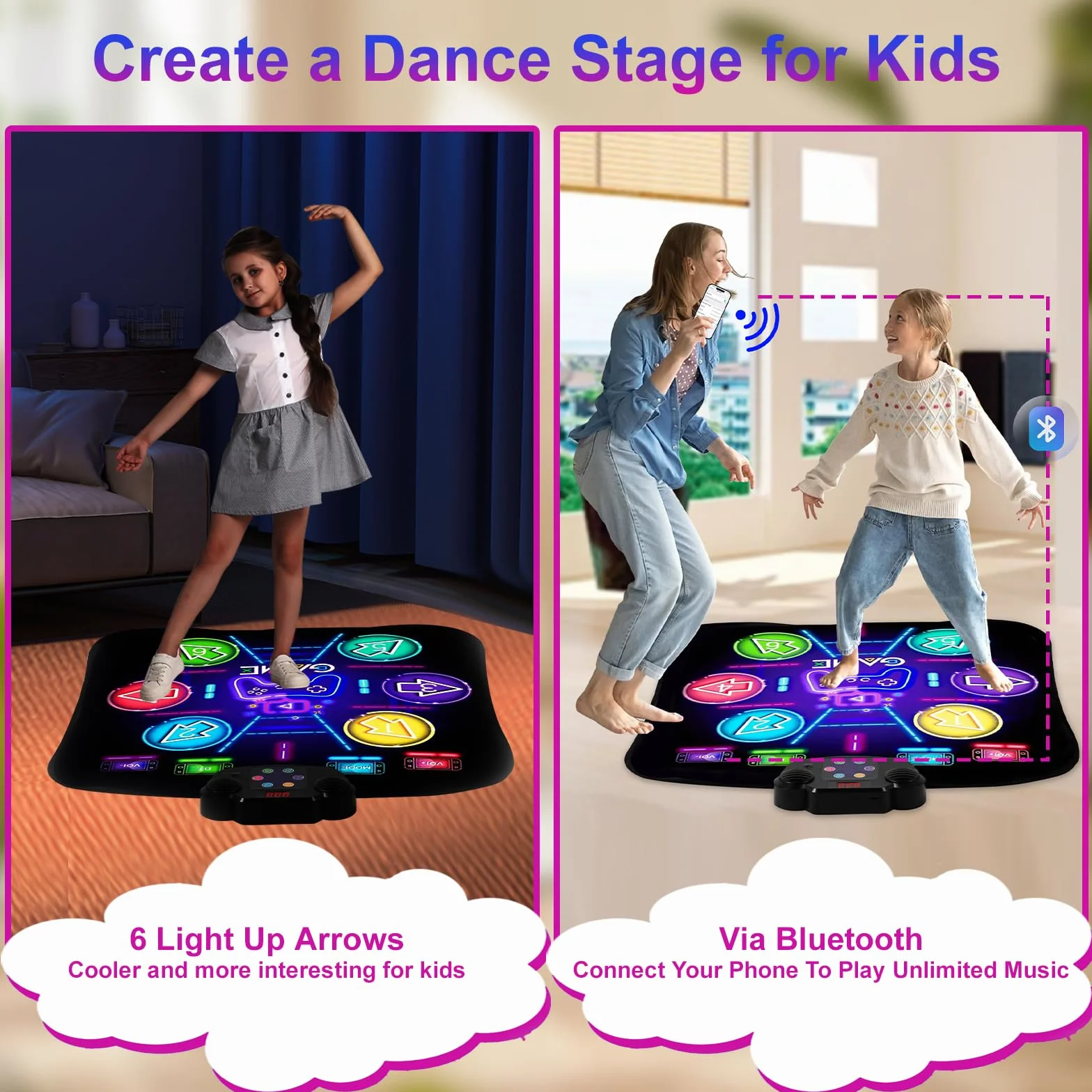 Tappetino da Ballo per Bambini Bluetooth Ricaricabile 2025, Tappeto Danza con Batteria, Regalo Natale Ragazze