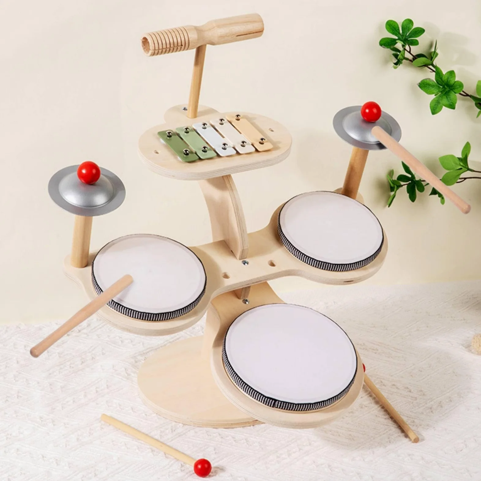 Batteria per Bambini Set Tamburo Xilofono Percussioni Strumento Educativo in Legno Interattivo per Scoperta Del Adatta per Prescolare Casa Giochi Musicali Regali Attività Familiari