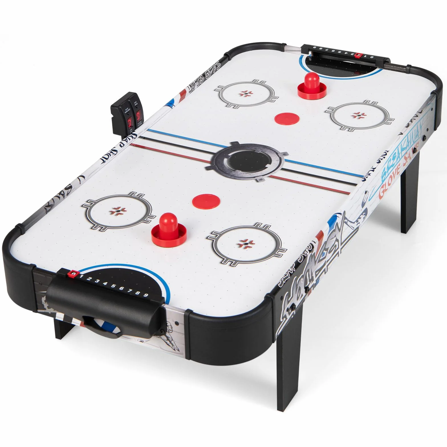 COSTWAY Tavolo Air Hockey, Set Tavolo da Air Hockey con Segnapunti LED Elettronico, 2 Dischi, 2 Palette, 2 Porte, Gioco Divertente per Bambini e Adulti, 110 x 59 x 31 cm