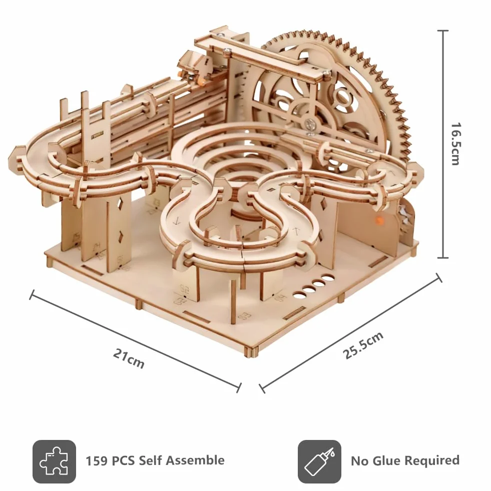 HOTUT Puzzle 3D in Legno, Pista a Ruota Idraulica, Fai-da-Te Pista per Biglie Kit di Costruzione Modello Meccanico, kit di Modelli 3D per adulti 4 Steel Balls, Giocattoli Educativi Regalo per Bambini