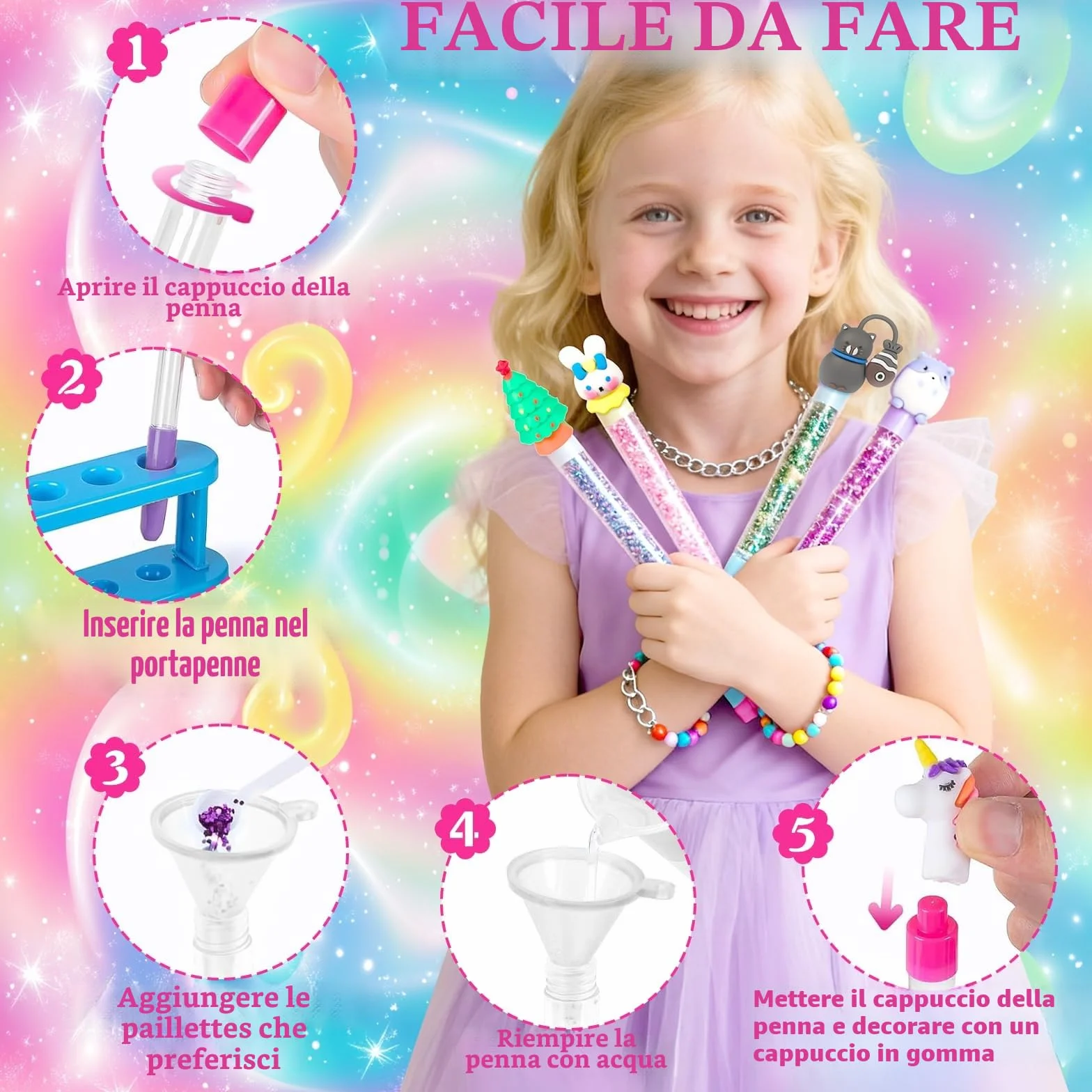 Laboratorio Delle Penne Kit Creativo Penne 82 Accessori Fai da te Bambini 5-12 Anni