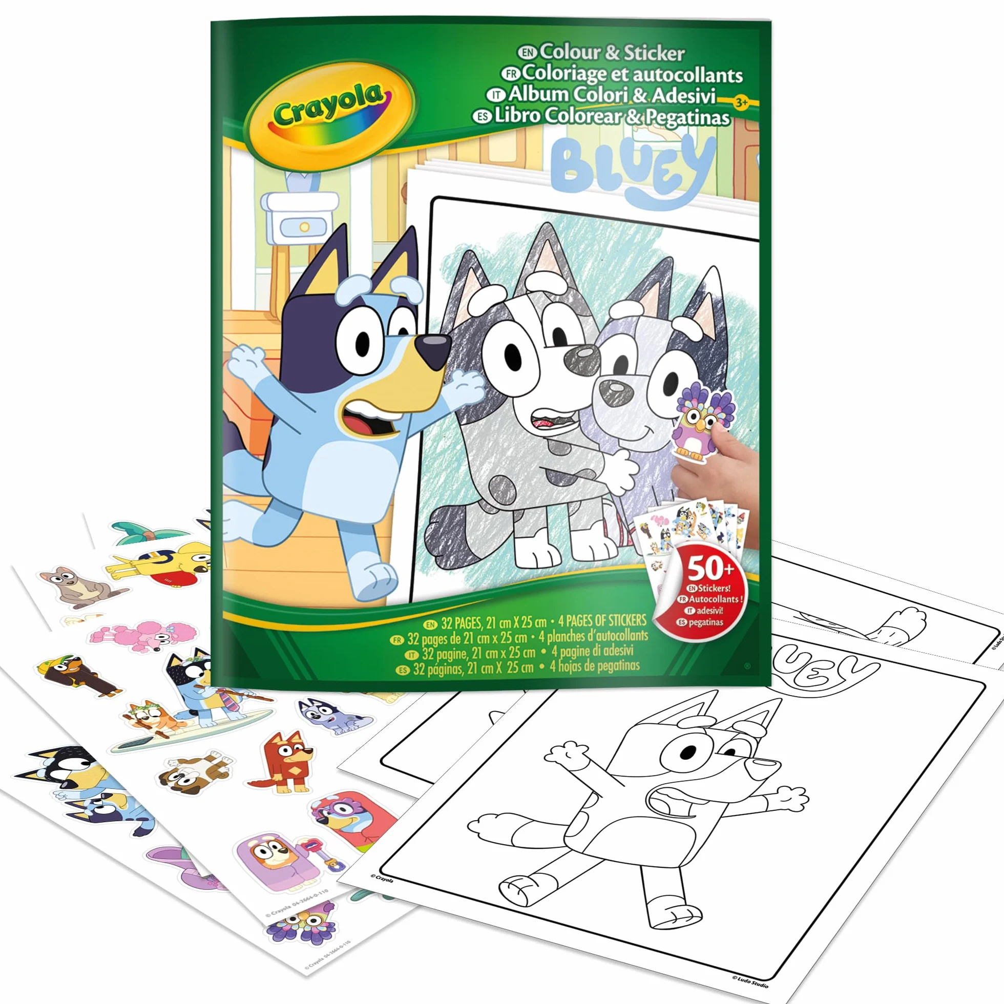 Crayola - Album da colorare con Sticker, Soggetto Bluey, 32 Pagine Divertenti e 4 Fogli di Adesivi Inclusi, 04-2664G