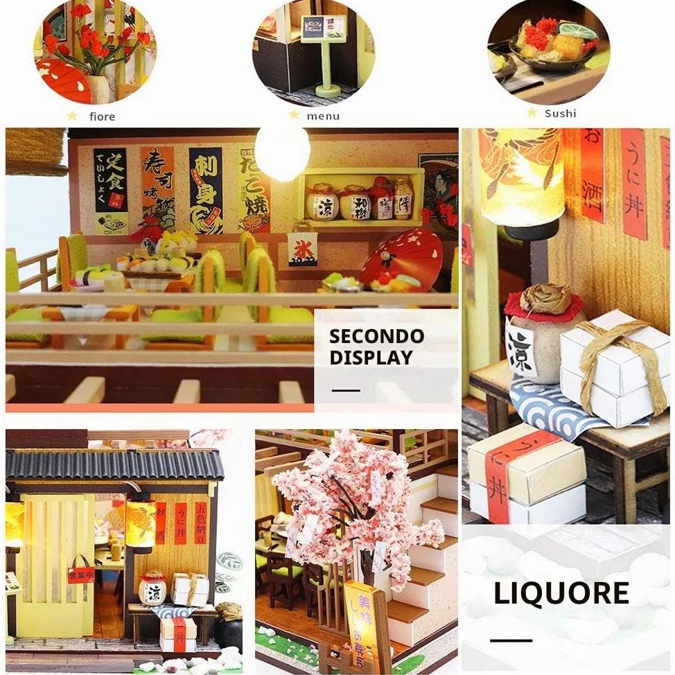 Spilay DIY Dollhouse Miniature with Wooden Furniture,Handmade Japanese Style Home Craft Model Mini Kit with Cover&LED,1:24.