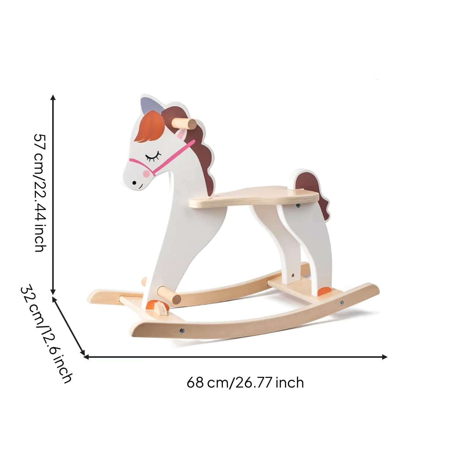 Cavallo a Dondolo per Bambini Cavalluccio Dondolo Legno Giocattolo Cavalcabile Presa Sicura Seduta Comoda Limitatore Dondolio 30 Gradi per Abilità