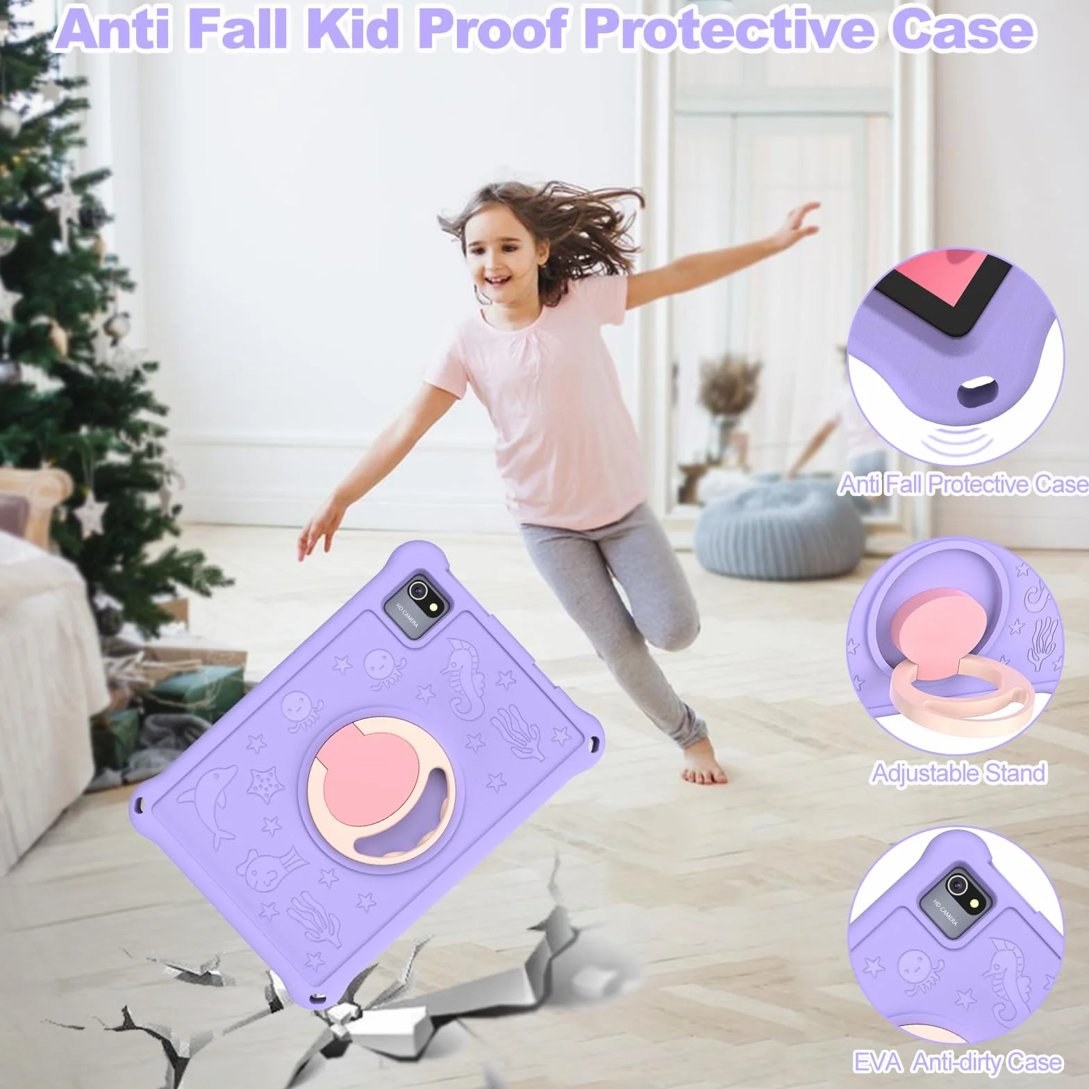 Tablet Bambini 10.1 Pollici, Android 13 Educativo per Bambini 8GB RAM 128GB Rom,Controllo Parentale,6000mAh,WiFi FHD 1280x800 per Tablet PC 3 a 6 Anni con Custodia,Viola