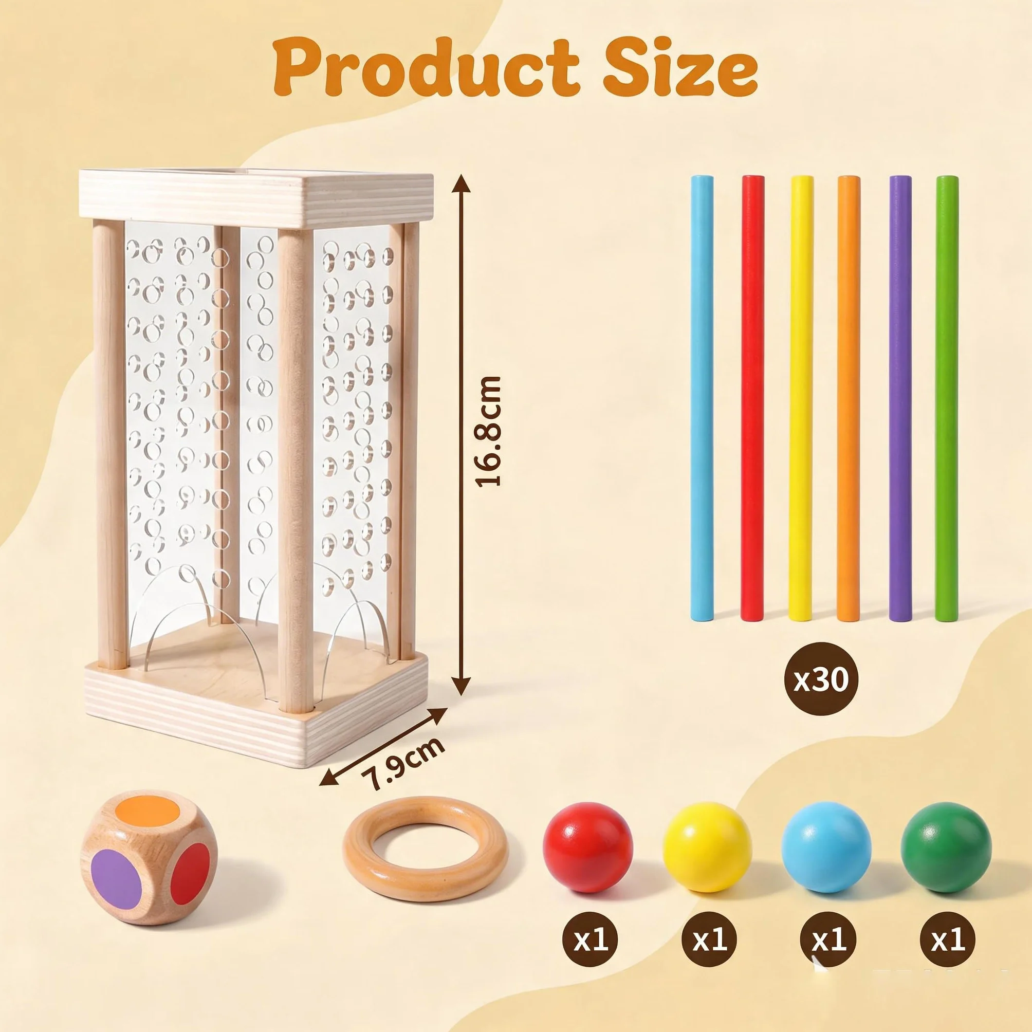 Giochi Montessori 3 4 5 6 Anni, Gioco Montessori 6 Anni in Legno con 30 Bastoncini Colorati e Dadi, Giochi per Bambini per Motricità Fine, Regalo Bambino Maschio e Femmina, Attività Familiare