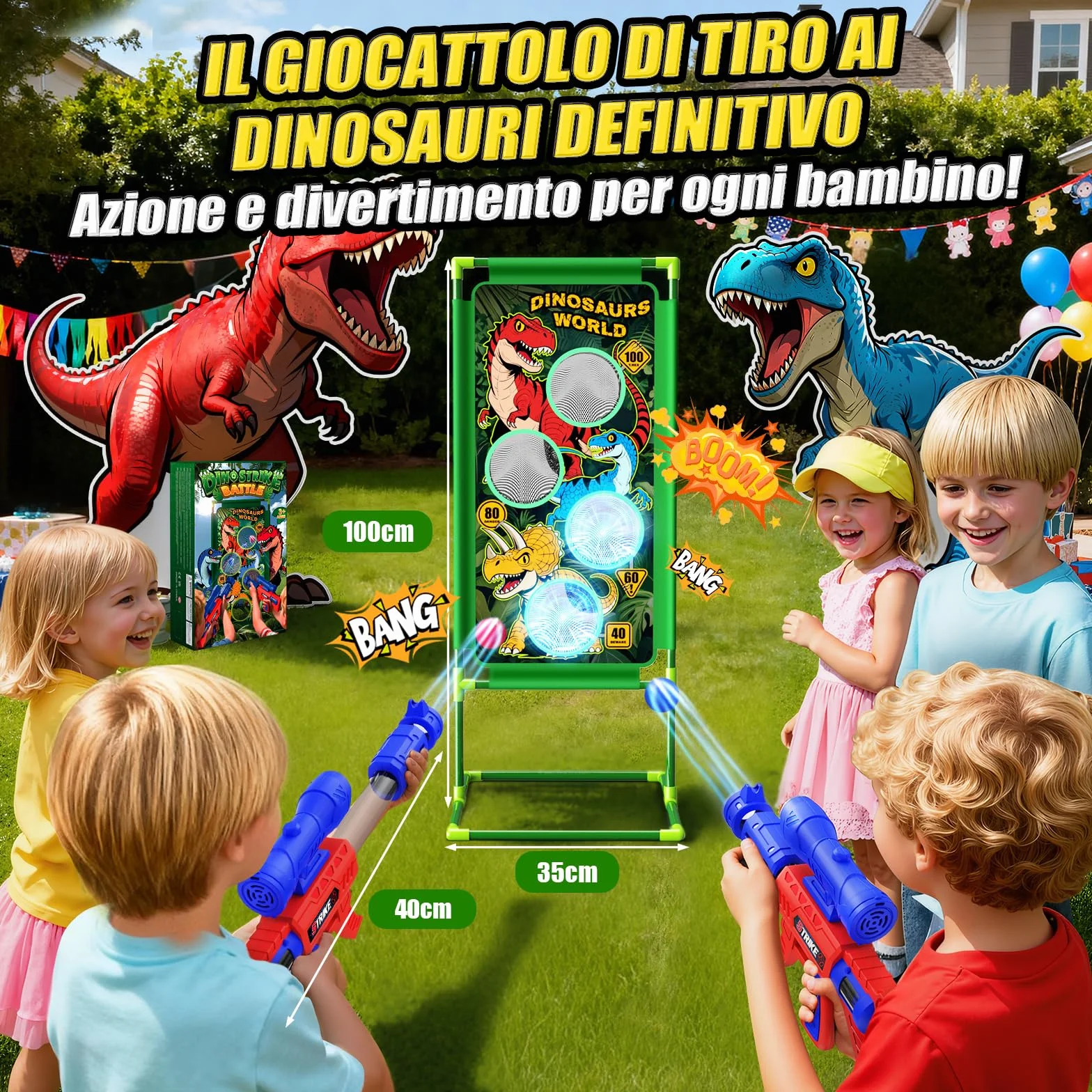 Giochi di Tiro al Bersaglio Dinosauro Giocattolo per Bambini 3-12 Anni 2 Air Blaster con Mira, 4 Bersagli e 24 Palline di Schiuma