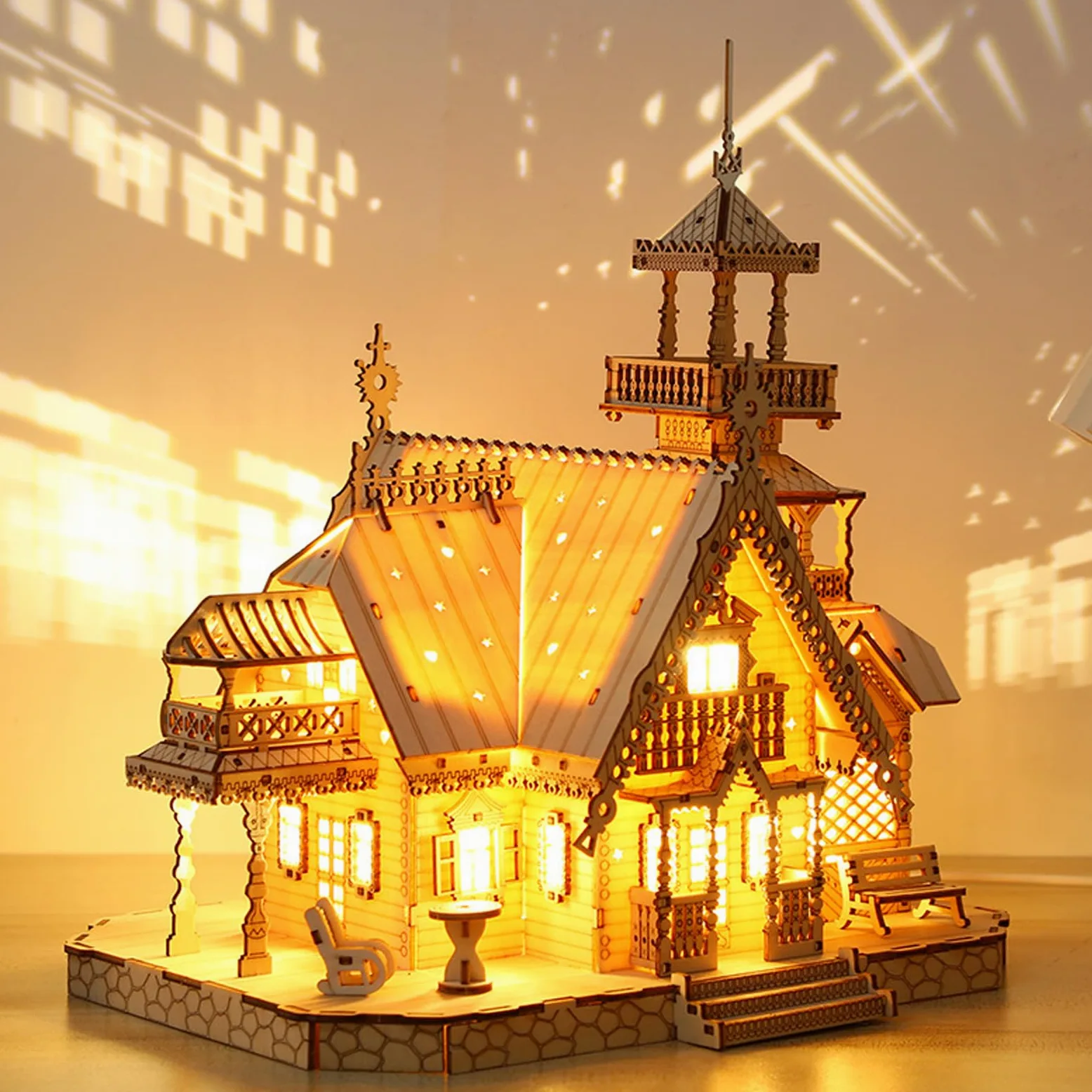 Puzzle 3D in legno con luce per adulti, kit di costruzione 3D, puzzle in legno 3D, fai da te, decorazione per la casa, giocattolo per adulti e bambini