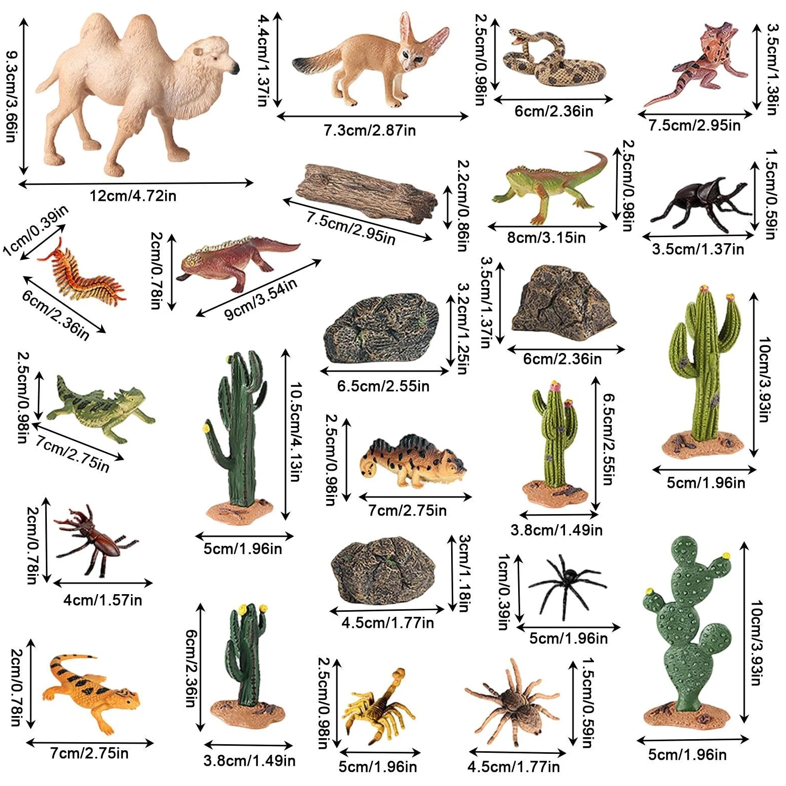 Statuine animali del deserto 24 Pezzi Giocattoli Modellini Di Piante | giocattoli animali del deserto realistici paesaggio in miniatura Per Bambini Comodino Mensola Giardino Tavolo