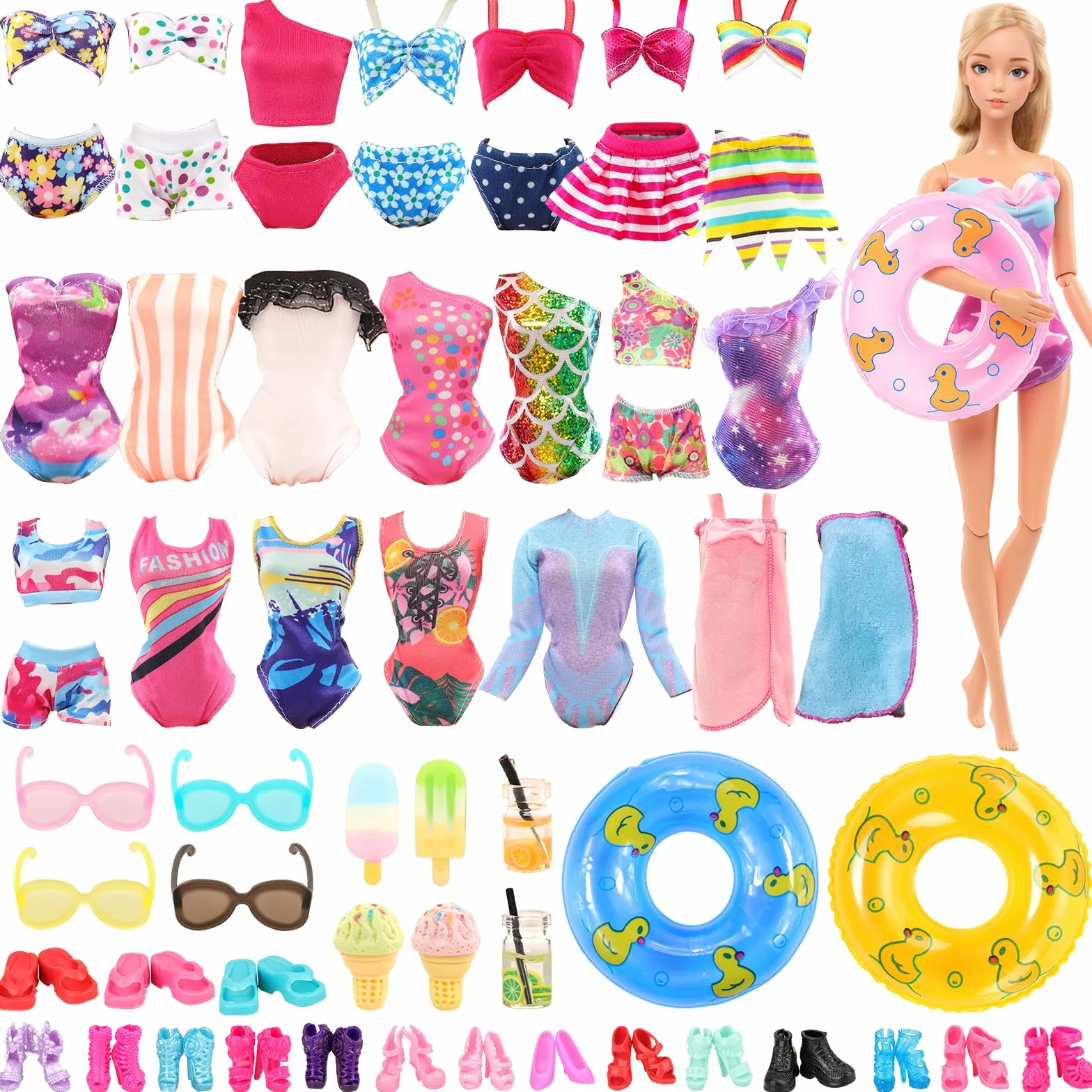 Miunana 26 Pezzi Per 11.5 Pollici 30 CM Bambola: 5 Costumi Da Bagno + Pijama + 8 PCS Scarpe + 4 PCS Occhiali Da Sole + Circolo Di Nuoto + 6 Accessori (NON INCLUDE BAMBOLA)
