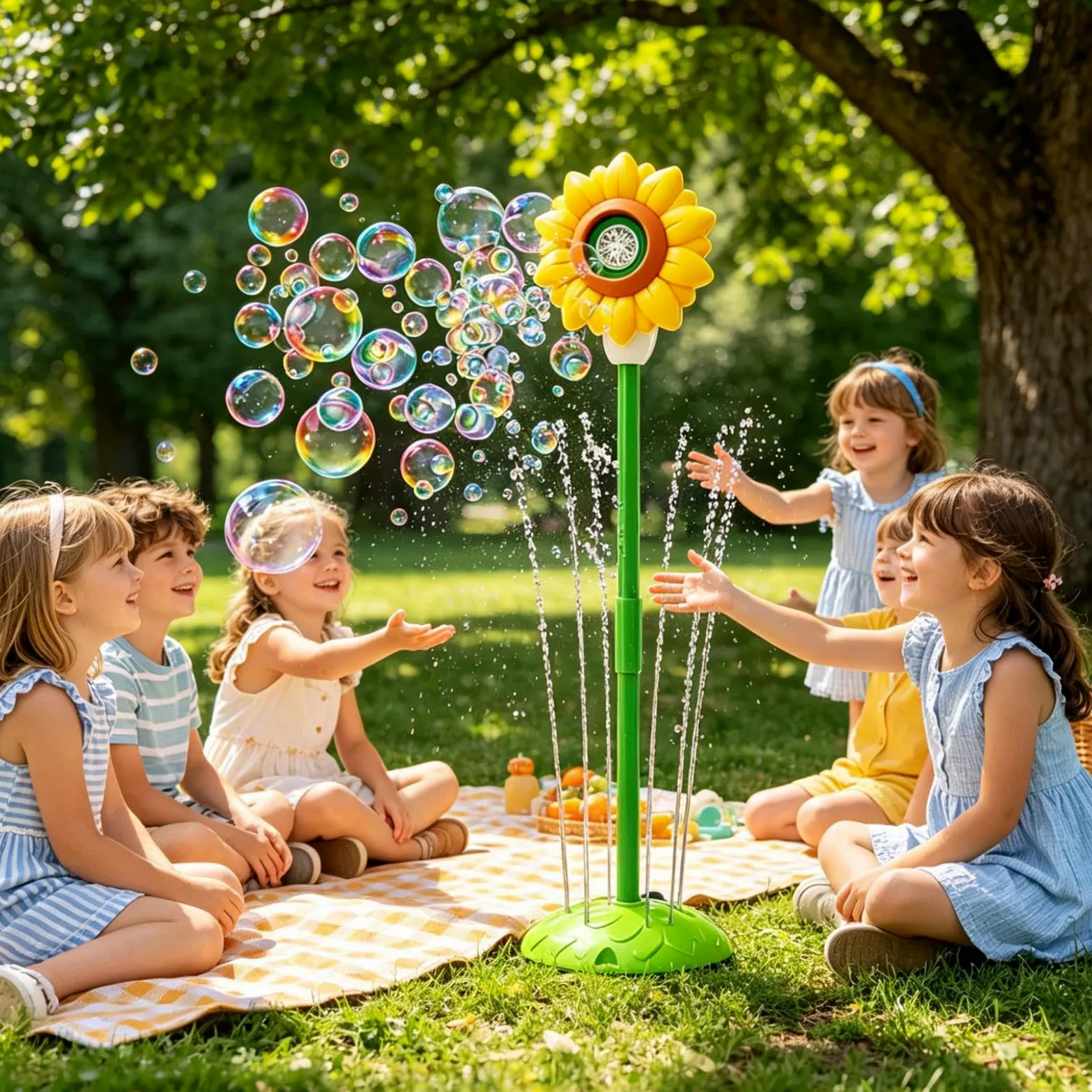 Macchina Bolle a Torre Soffiatore Giocattolo A Lampione Girasole Con Musica | Macchina Delle Bolle Da Esterno Con Spruzzatore D'Acqua Per Feste In Giardino, Prato, Matrimoni E Terrazzo