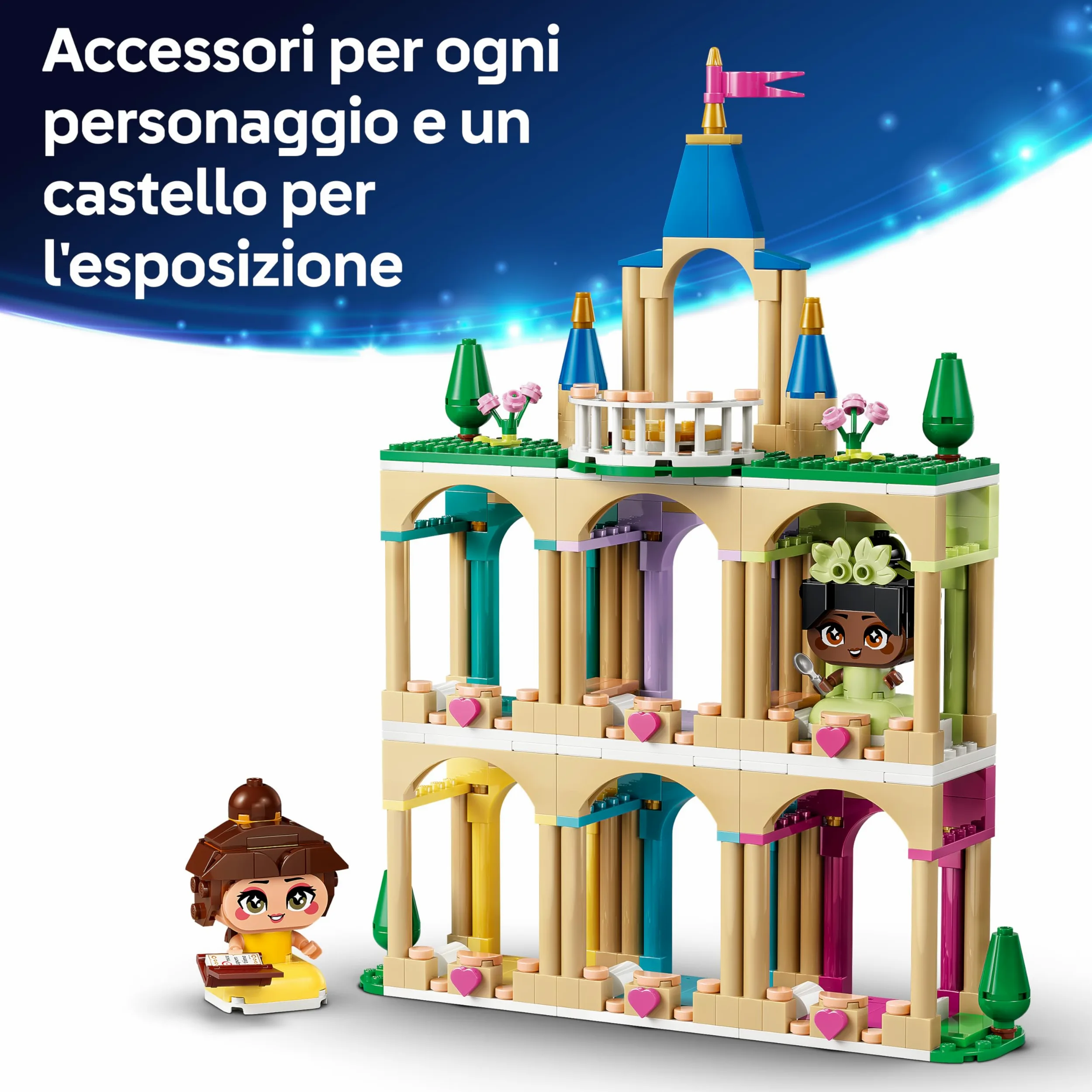 LEGO | Disney Princess Mini-Belle e Mini-Tiana con Castello Giocattolo - con 2 Mini Bamboline e Accessori - Decorazione Fai Da Te - Regalo da Collezione per Bambine e Fan da 5 Anni in su - 43291
