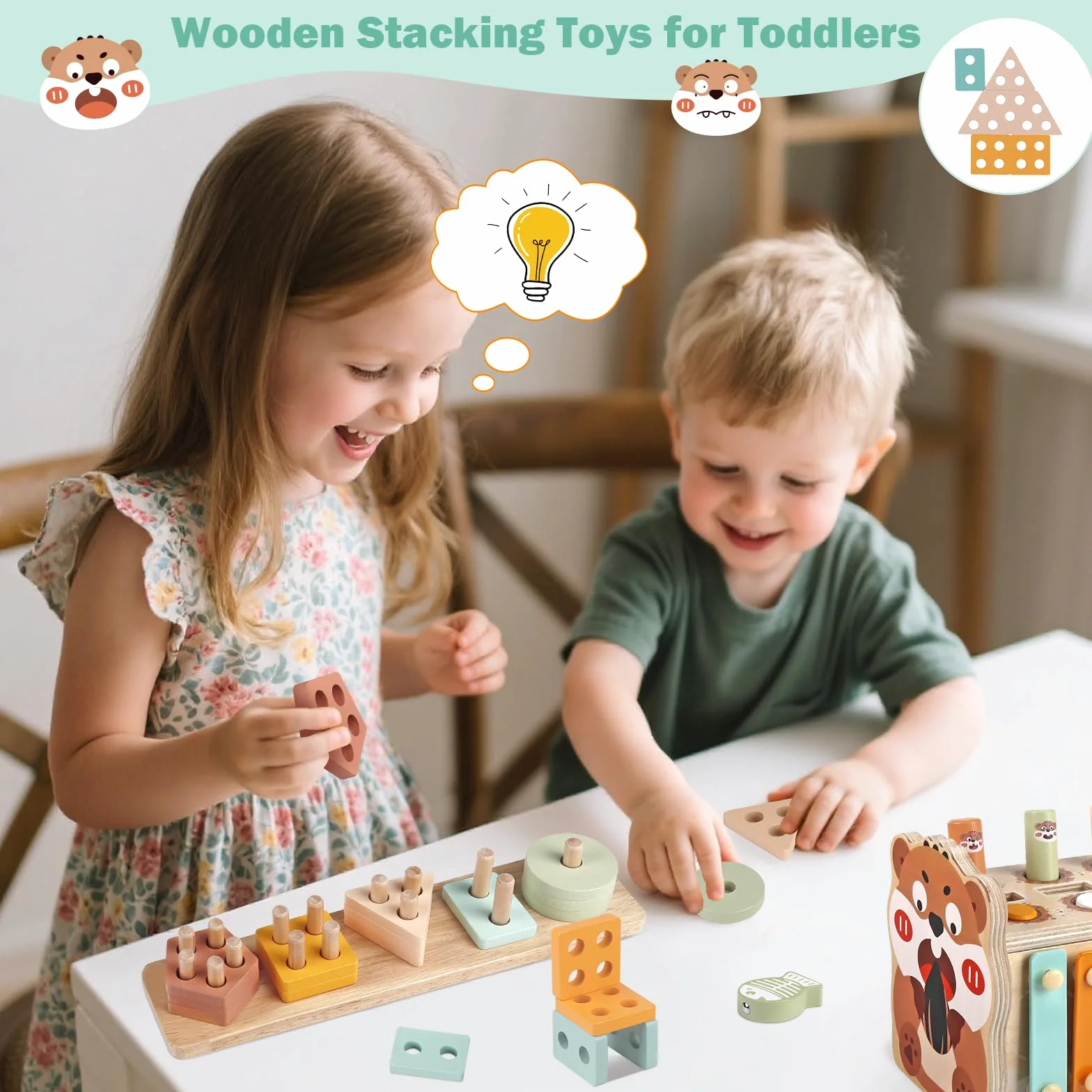 Weilim Giochi Montessori Bambini 1 Anno Legno Cubo Attività Macchinine | Cubo attività 5 lati: xilofono, martello, pesca, ingranaggi, incastri forme e blocchi impilabili. Regalo bimbo 1 anno, EN71