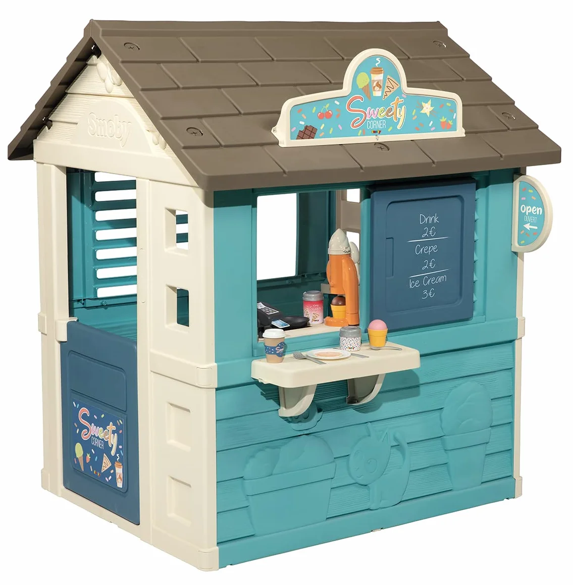 Smoby Casetta Sweety Corner Gelateria, 7600810718, + 2 Anni, con 18 Accessori Inclusi