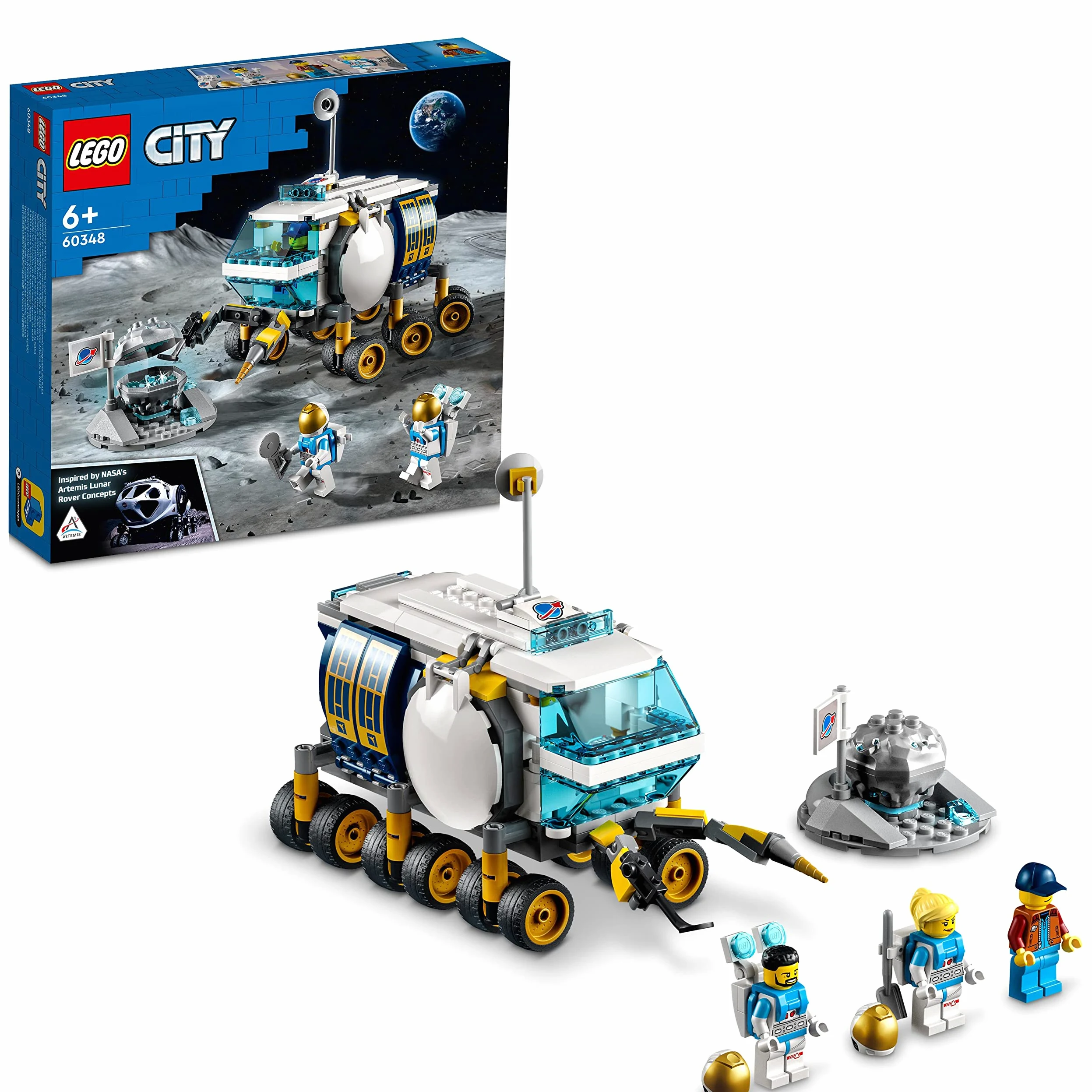 LEGO City Rover Lunare, Modello di Veicolo Spaziale Giocattolo Ispirato alla Base della NASA con 3 Minifigure di Astronauti, Giochi per Bambini e Bambine da 6 Anni, Idea Regalo di Compleanno 60348