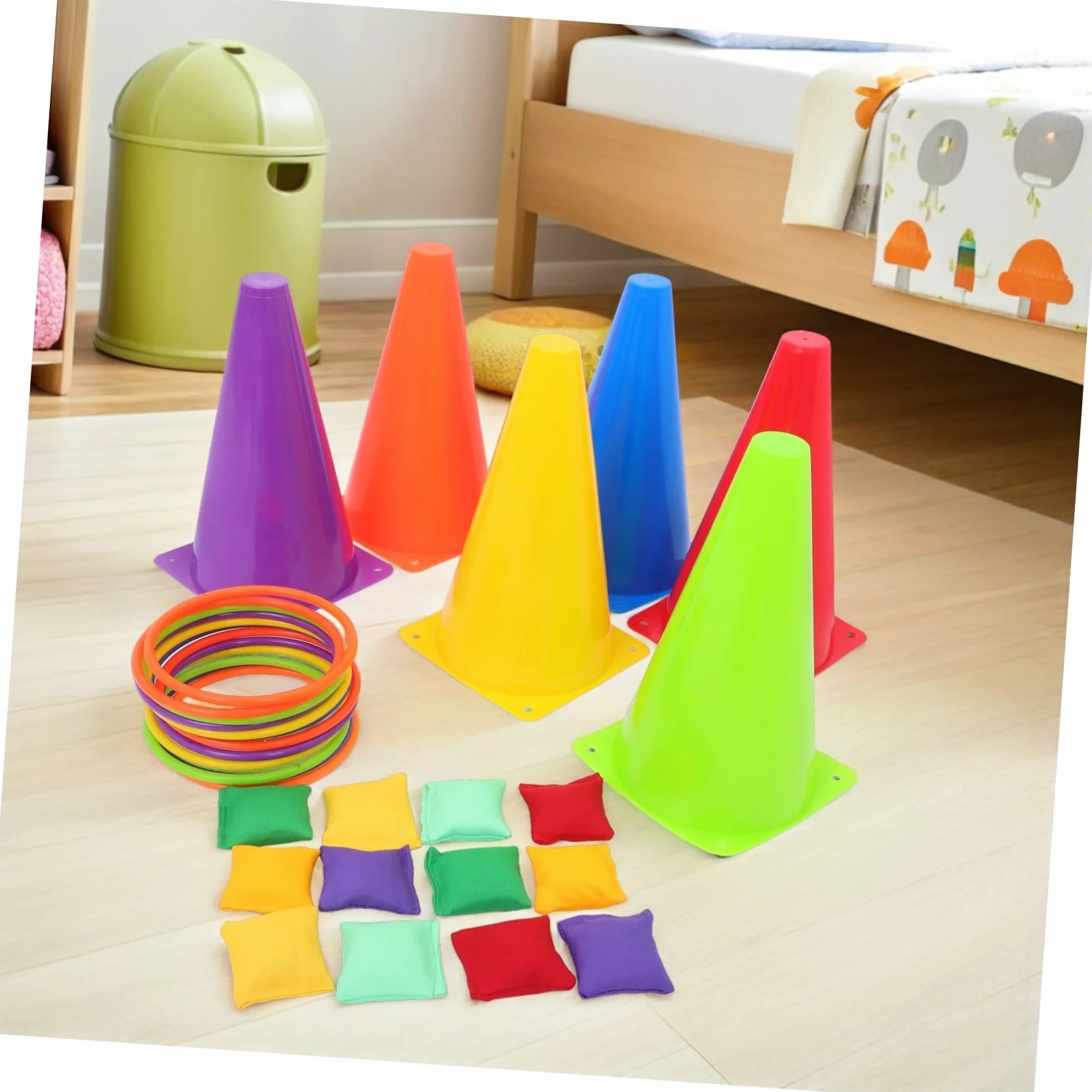 Set Giochi Lancio Anelli per Bambini 31 Pezzi Plastico | Bordi Arrotondati, per Scuola e Riunioni Familiari, Design Visibile, Cloth Incluso Colore Casuale