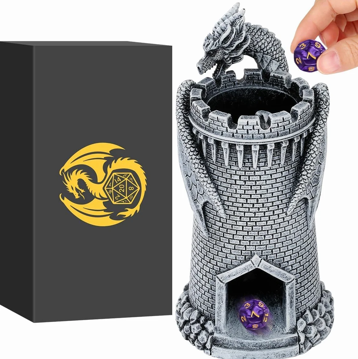 Torre di dadi a forma di drago, torre per lanciare DND in resina, accessori per giochi di dadi da tavolo, castello di dadi per giochi da tavolo RPG fantasy, regali per fan di D&D, regali del drago per