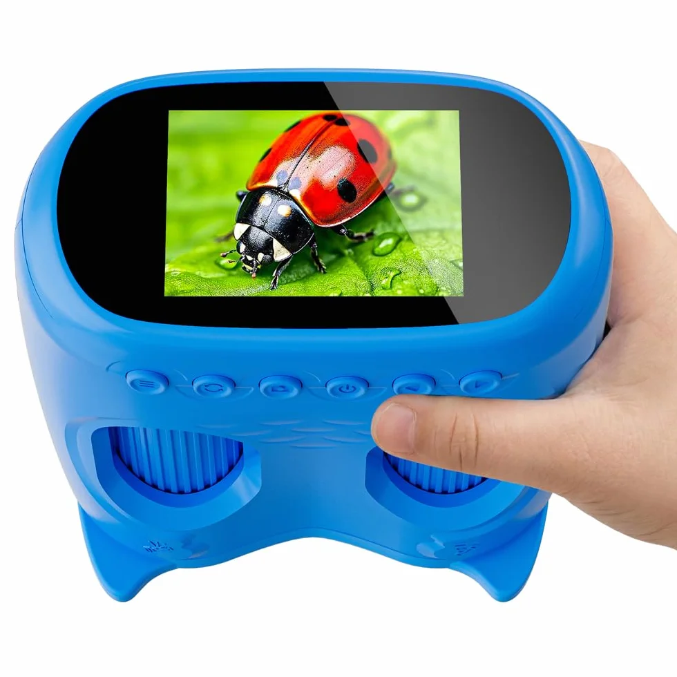 2 in 1 Microscopio Bambini e Telescopio, Temodu Microscopio Digitale da 2.0‘’, Elettronico Portatile Telescopio 10X con 8 luci LED, può essere utilizzato come regalo di compleanno o di Natale (Blue)