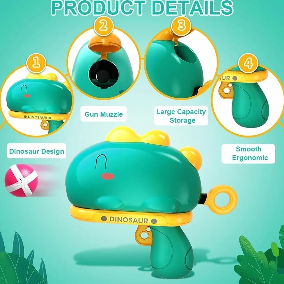 Gioco Freccette Bambini Dinosauro Pistola Blaster Giocattolo Bersaglio 12 Palline Appiccicose