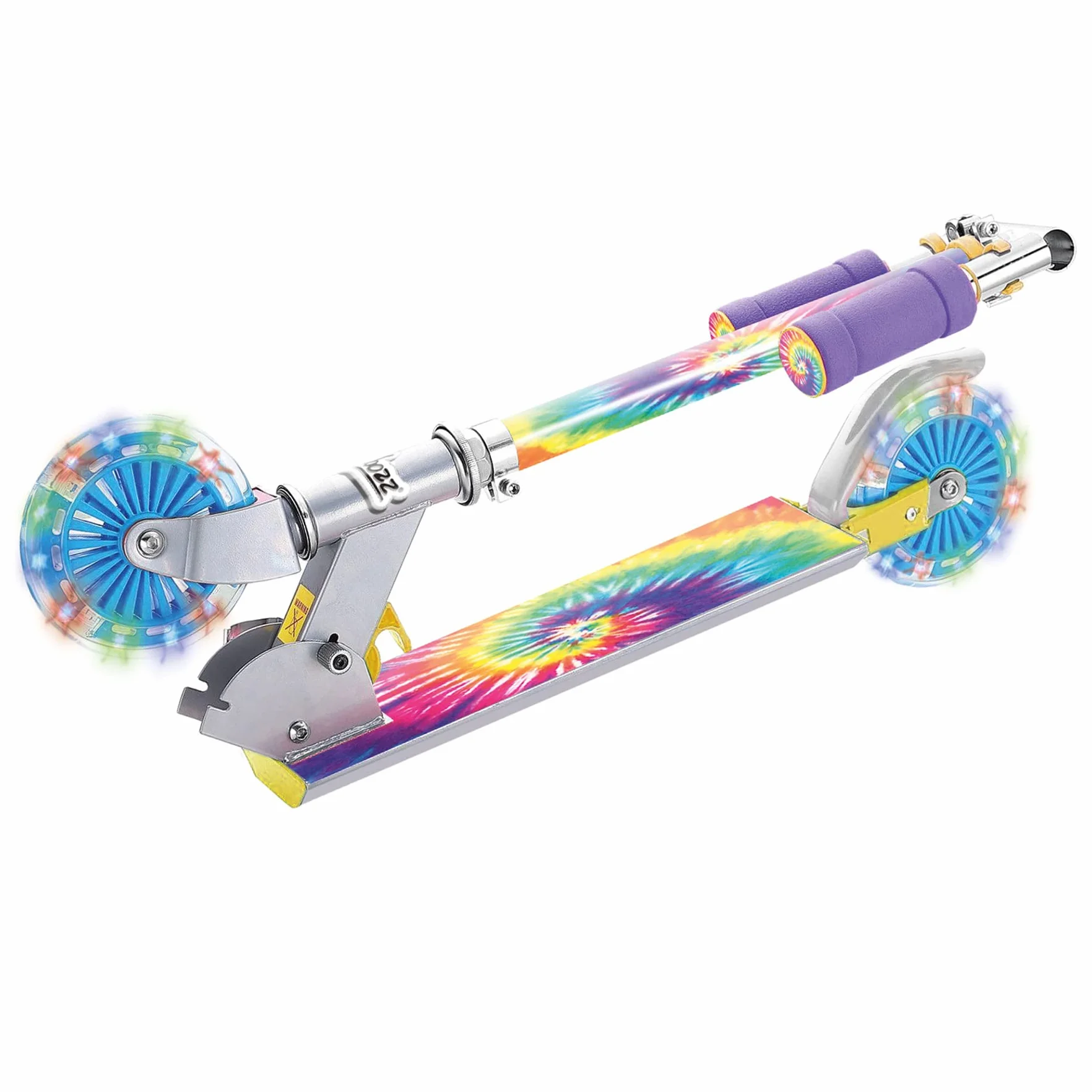 Ozbozz Monopattino pieghevole Tie Dye ruote luminose età 5 anni manubrio regolabile 72,4-82,5 cm