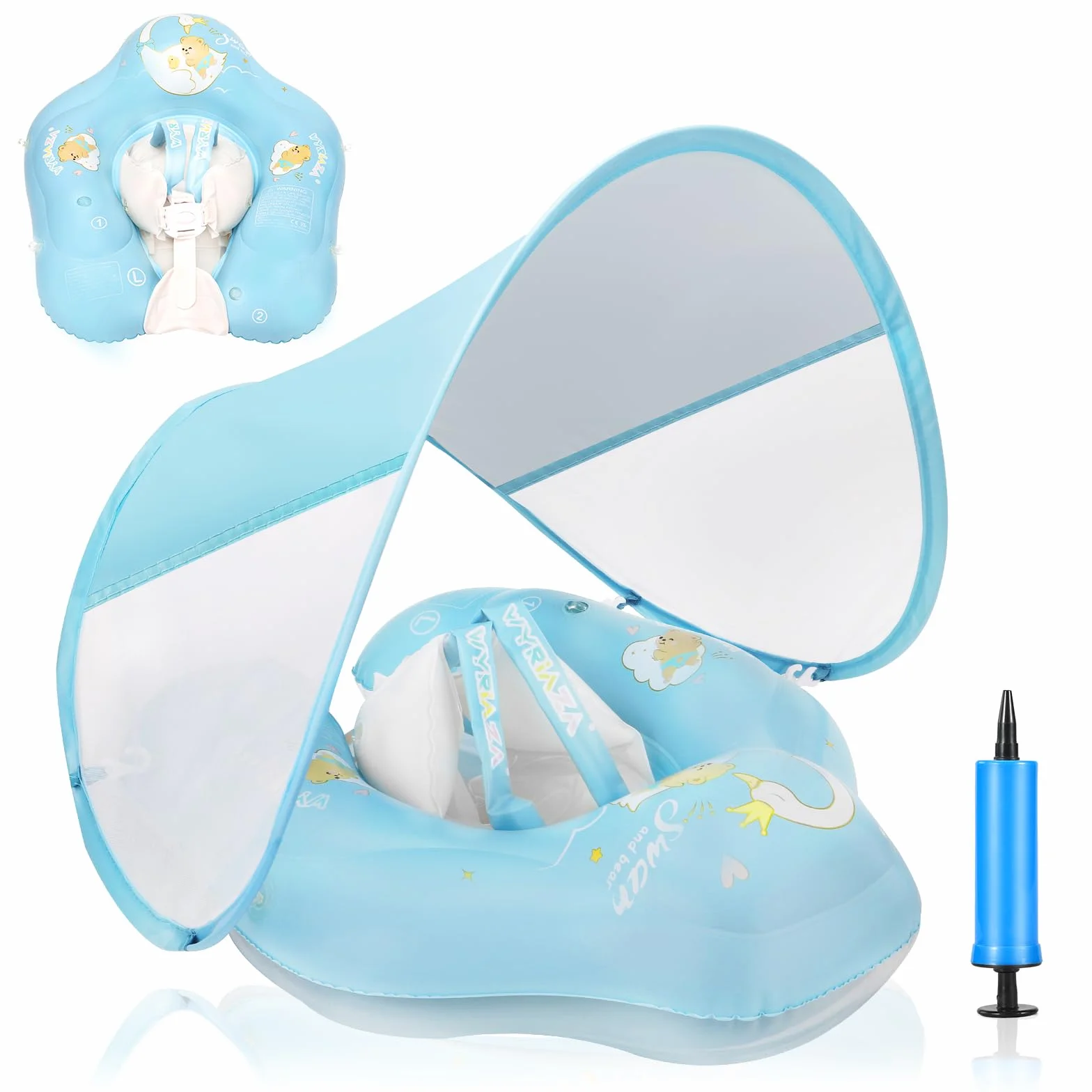 LOOWARTS Salvagente Neonato 1 anno,Ciambella Neonato mare 3-12 mesi Piscina Salvagente Bambini UPF50+ con Parasole e Seggiolino di Sicurezza.