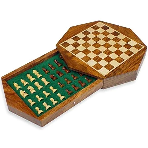 Modfash CHESSNCRAFTS - Scacchiera da viaggio in legno con scacchi da 22,9 cm, con spazio per gli uomini di scacchi, montato in un cassetto