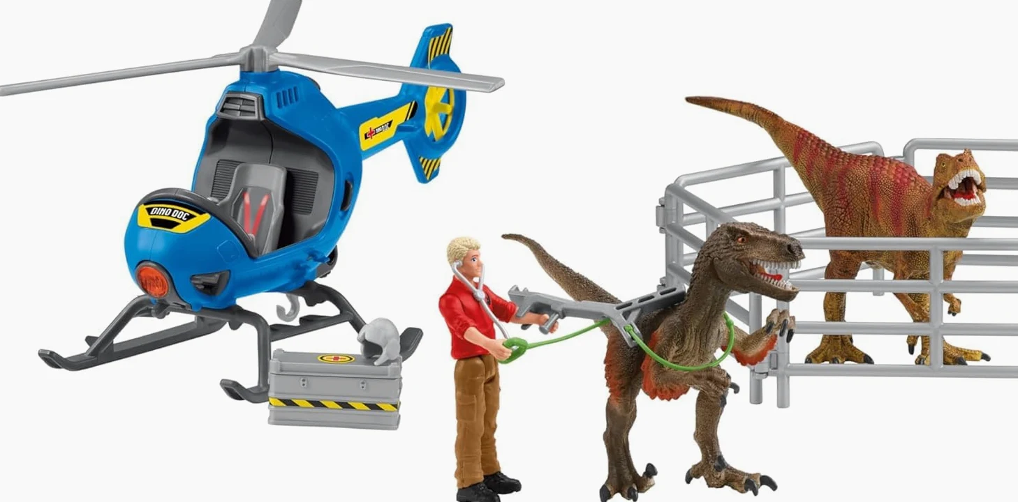 Schleich DINOSAURS | Salvataggio dei dinosauri in elicottero 72216 | Set con elicottero, Flynn, 2 dinosauri & accessori | Regalo per bambini | Giocattolo dai 5 anni | 28 pezzi | esclusiva Amazon