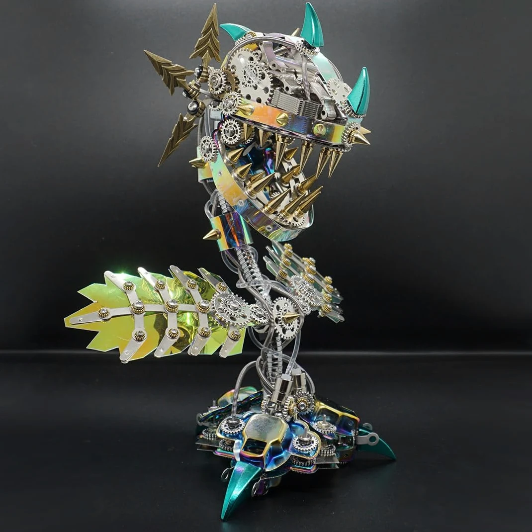 Puzzle 3D in metallo Piranha pianta fiore per adulti, kit modello di assemblaggio di piante steampunk, 770 pezzi + puzzle 3D meccanici fai da te, difficoltà media da montare
