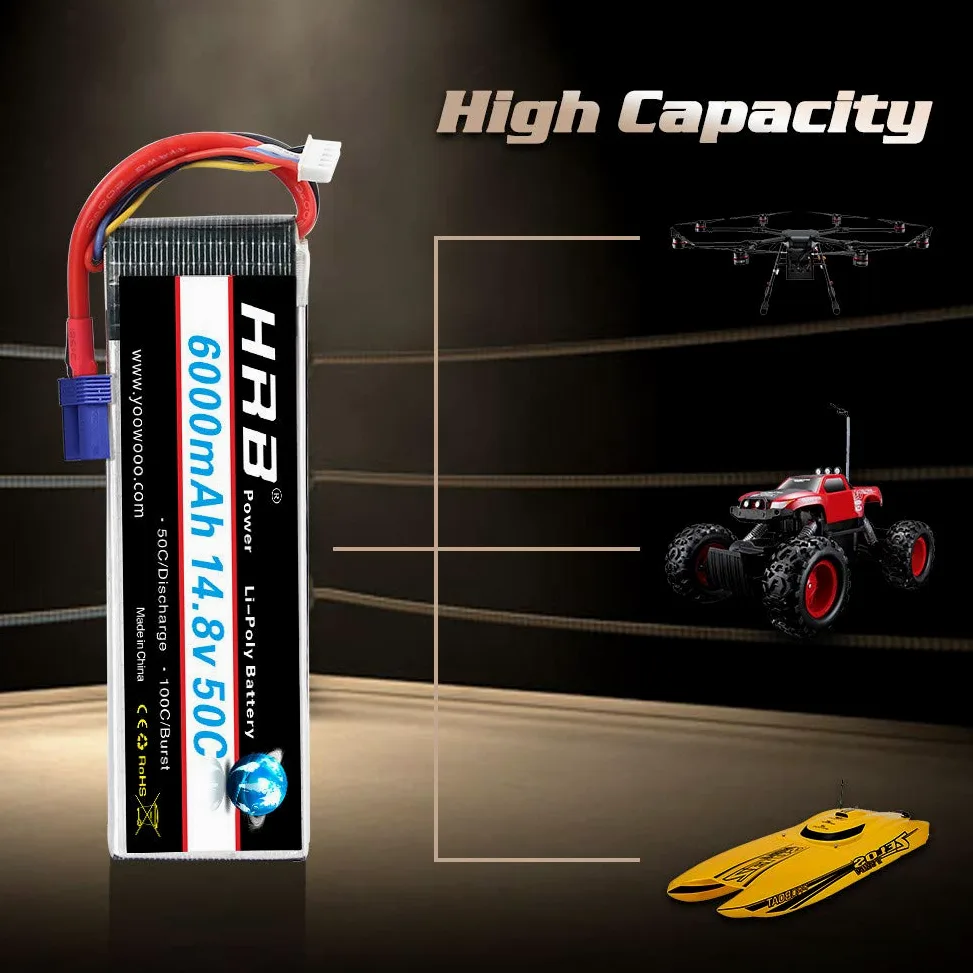 Pacco batteria HRB LiPo 6000mAh 14.8v 50C 4S EC5 Spina per FPV Racing Quadcopters Varie auto da corsa Elicotteri Aerei e modellini di barche