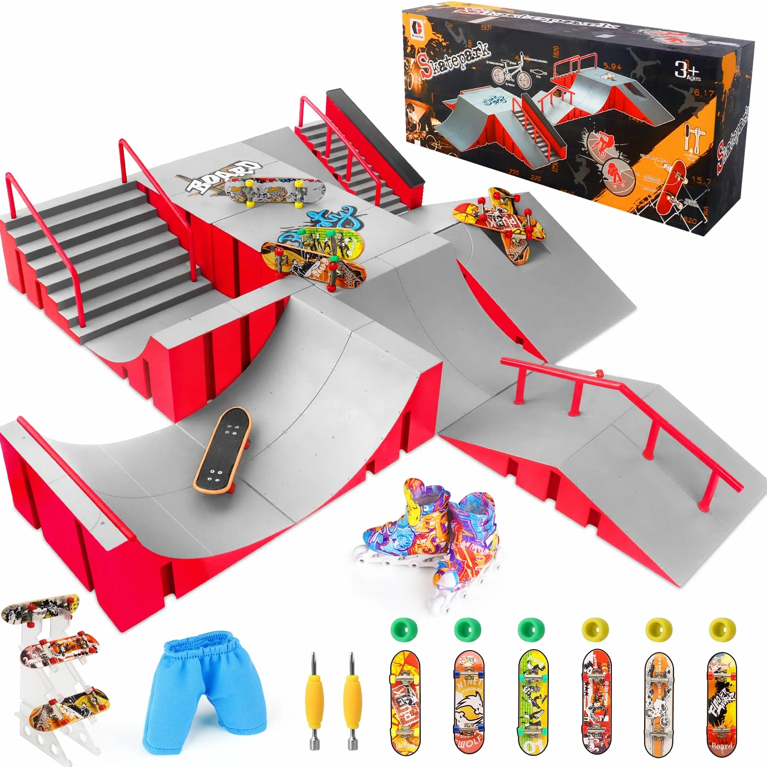 CS COSDDI Mini Finger Skateboard Ramp Set di accessori, Fingerboard Skate Park Ramp, DIY Assembly Mini Finger Skateboard Ultimate Park Set Rampe per bambini formazione regalo di compleanno