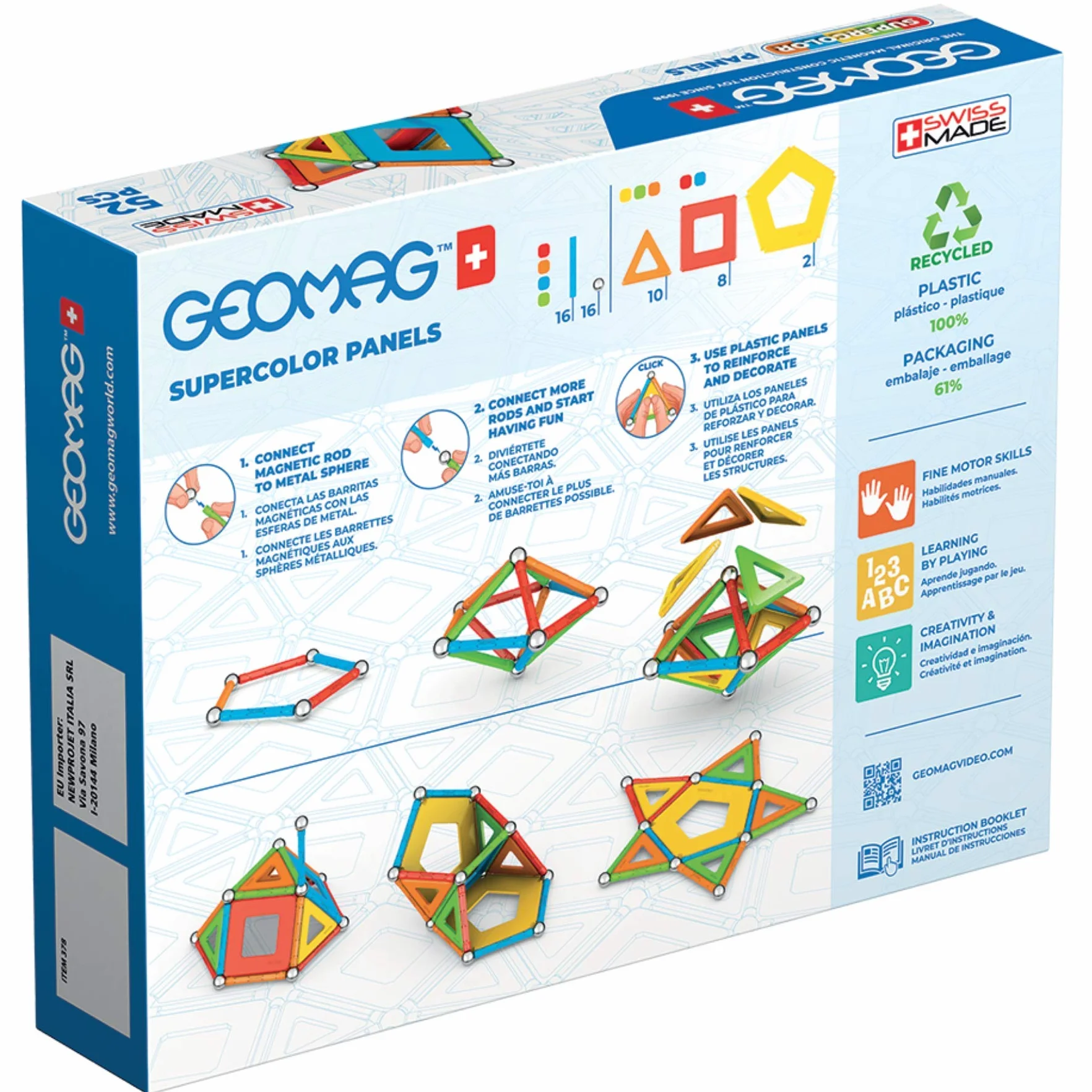 Geomag Supercolor Costruzioni Magnetiche 52 Pezzi Plastica Riciclata