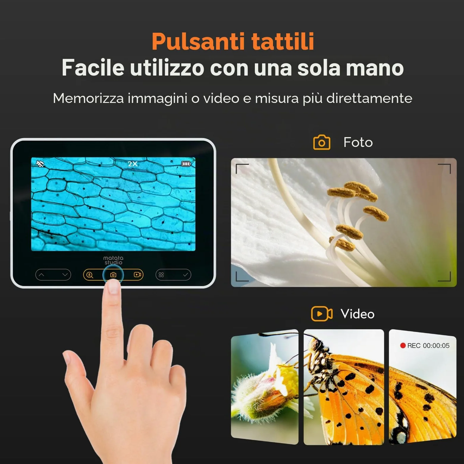 MX2-A Microscopio portatile per bambini, microscopio digitale portatile 100-1600X con schermo LCD da 4,3" 1080p, MatataStudio Wireless USB, microscopi educativi per bambini e adulti