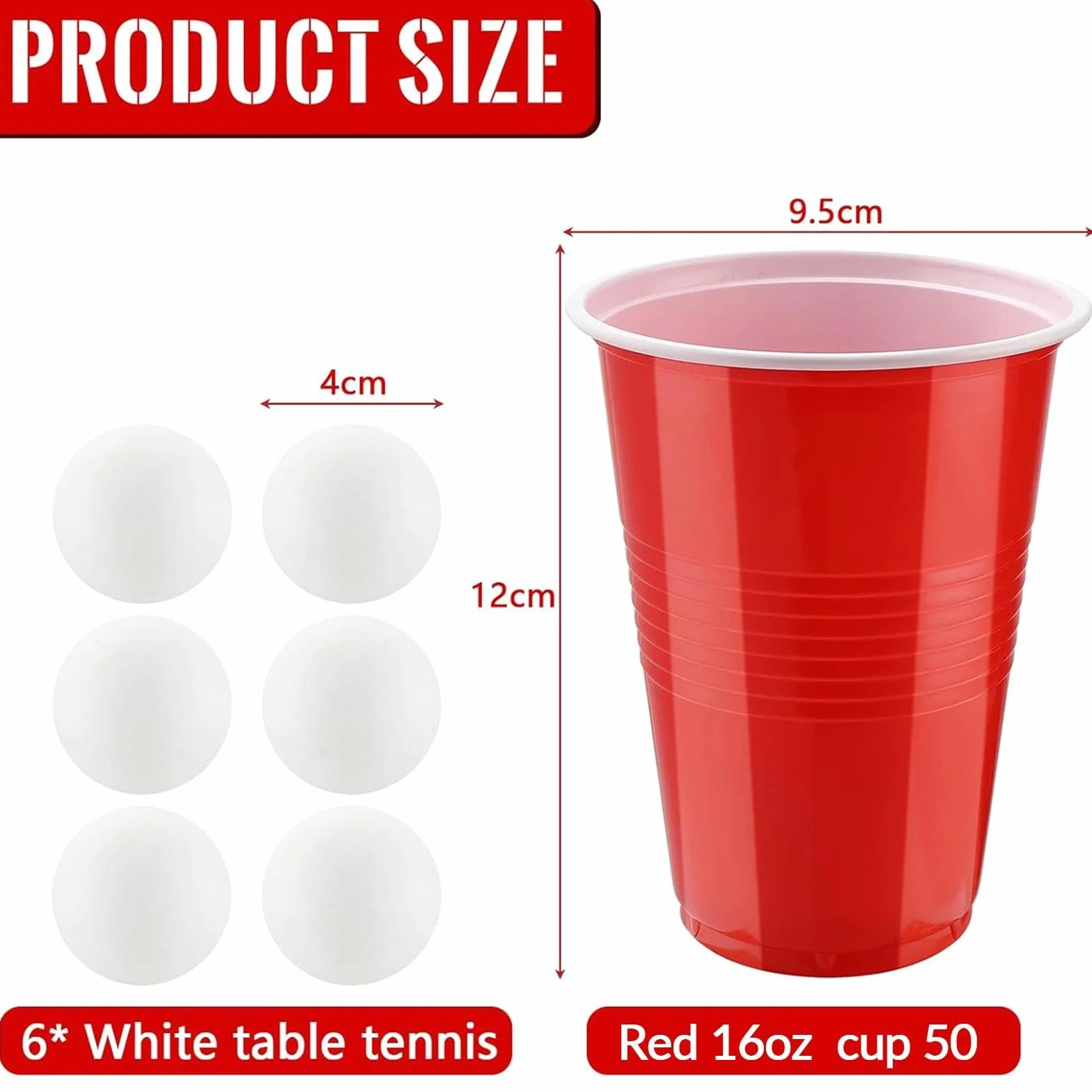 Set di Bicchieri da Birra Pong, 50 Bicchieri Beer Pong(500ml) e 6 Palline da P ing Pong, Bicchieri riutilizzabili, per Giochi di bevute, Feste, Compleanni, Festival, Matrimoni, Campeggio(Rosso)